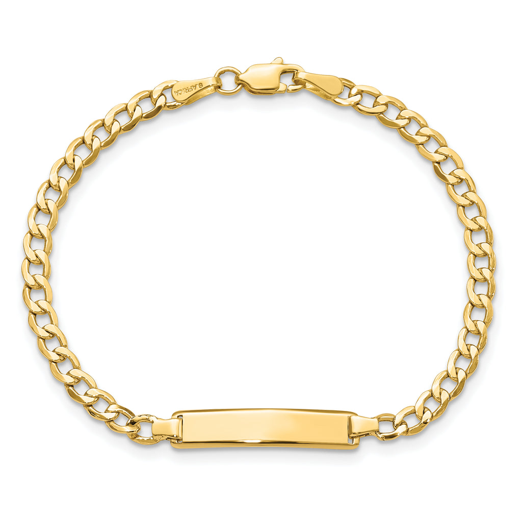 14k Polished Semi-Solid Chain/Solid Plate Cuban Link 23.5x4.5mm Plate 6 inch Baby/Child ID Bracelet