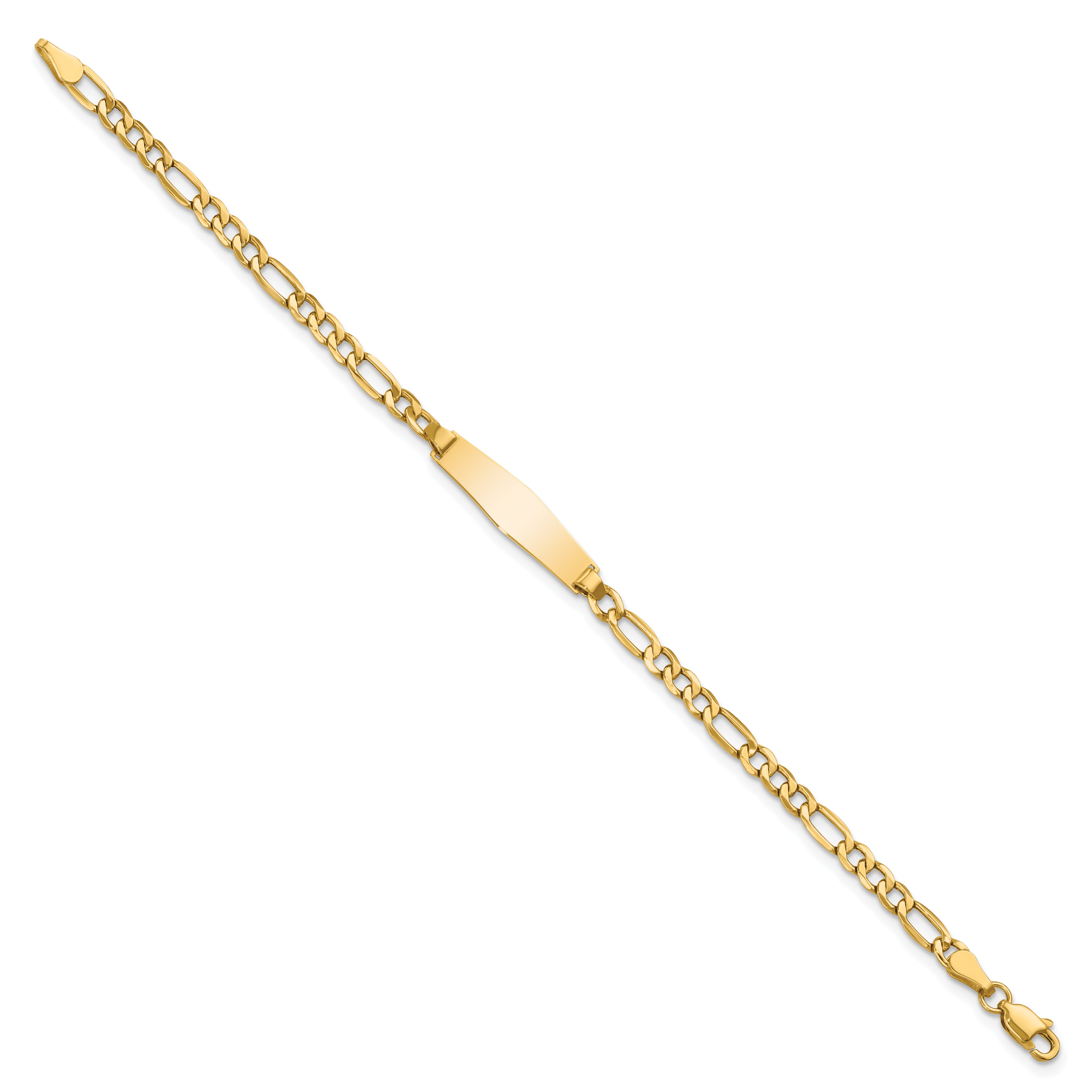 14k Polished Semi-Solid Chain/Solid Plate Figaro Link Soft Diamond Shape 19.5x5.5mm Plate 7 inch ID Bracelet