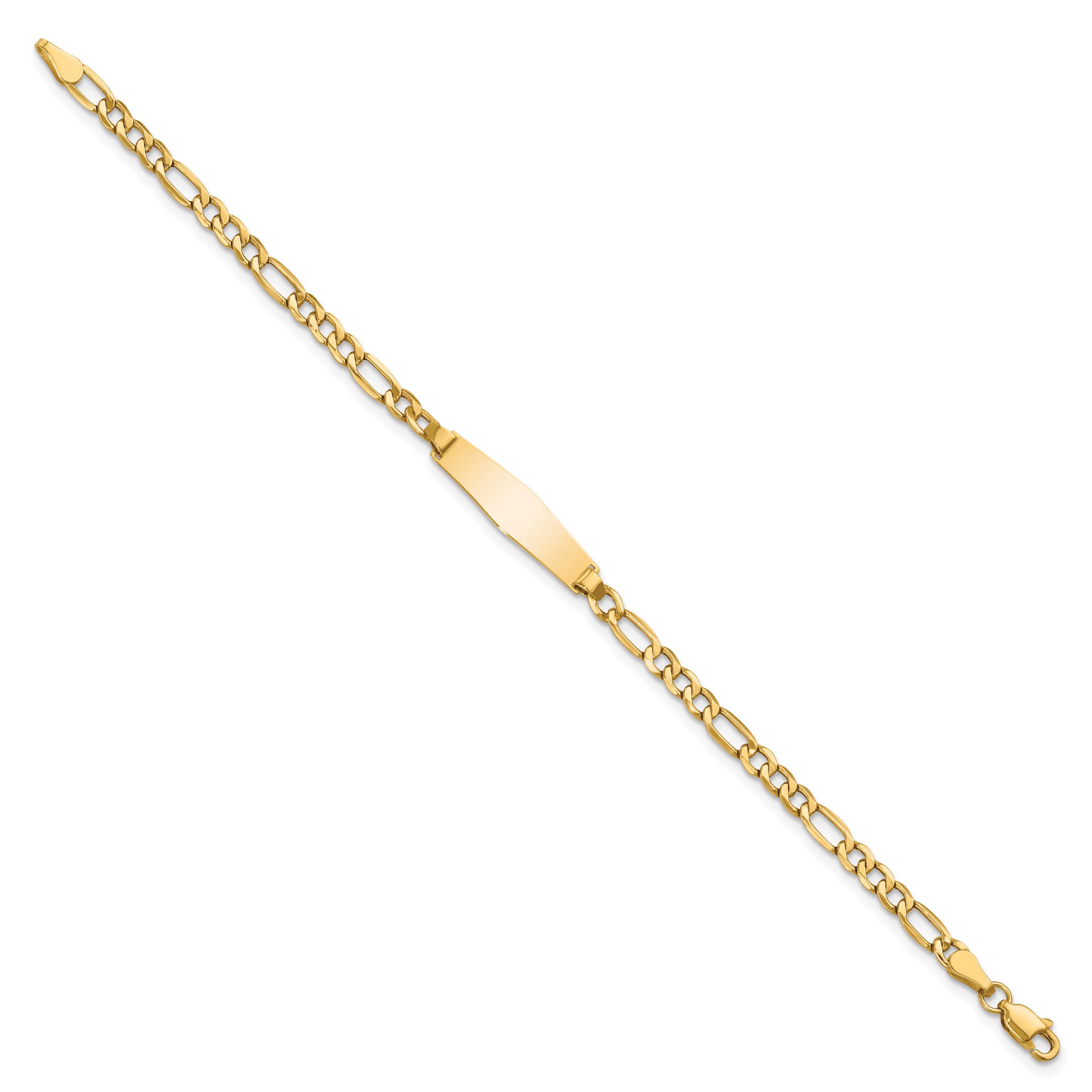 14k Polished Semi-Solid Chain/Solid Plate Figaro Link Soft Diamond Shape 19.5x5.5mm Plate 7 inch ID Bracelet