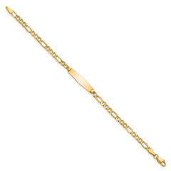 14k Polished Semi-Solid Chain/Solid Plate Figaro Link Soft Diamond Shape 19.5x5.5mm Plate 7 inch ID Bracelet
