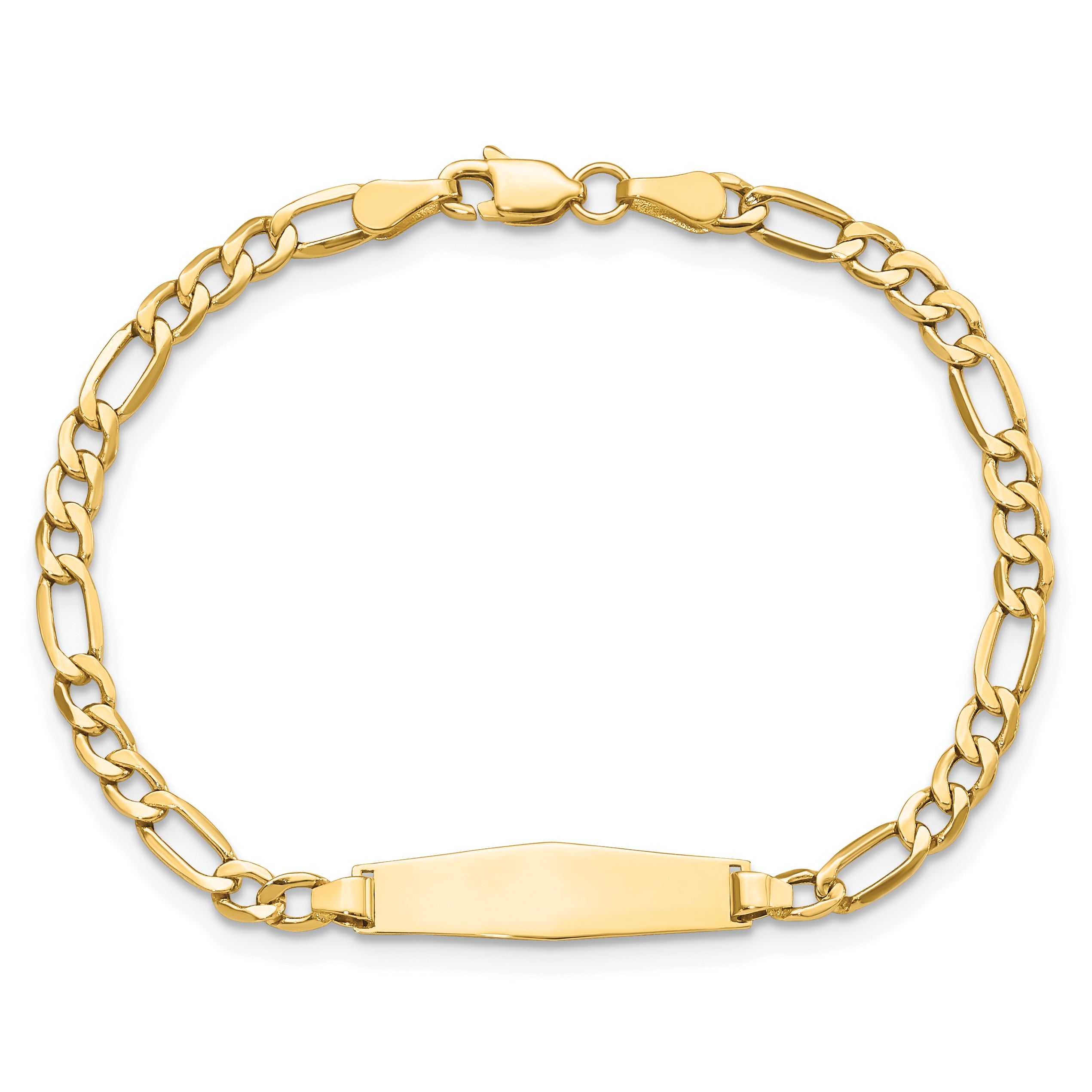 14k Polished Semi-Solid Chain/Solid Plate Figaro Link Soft Diamond Shape 19.5x5.5mm Plate 7 inch ID Bracelet