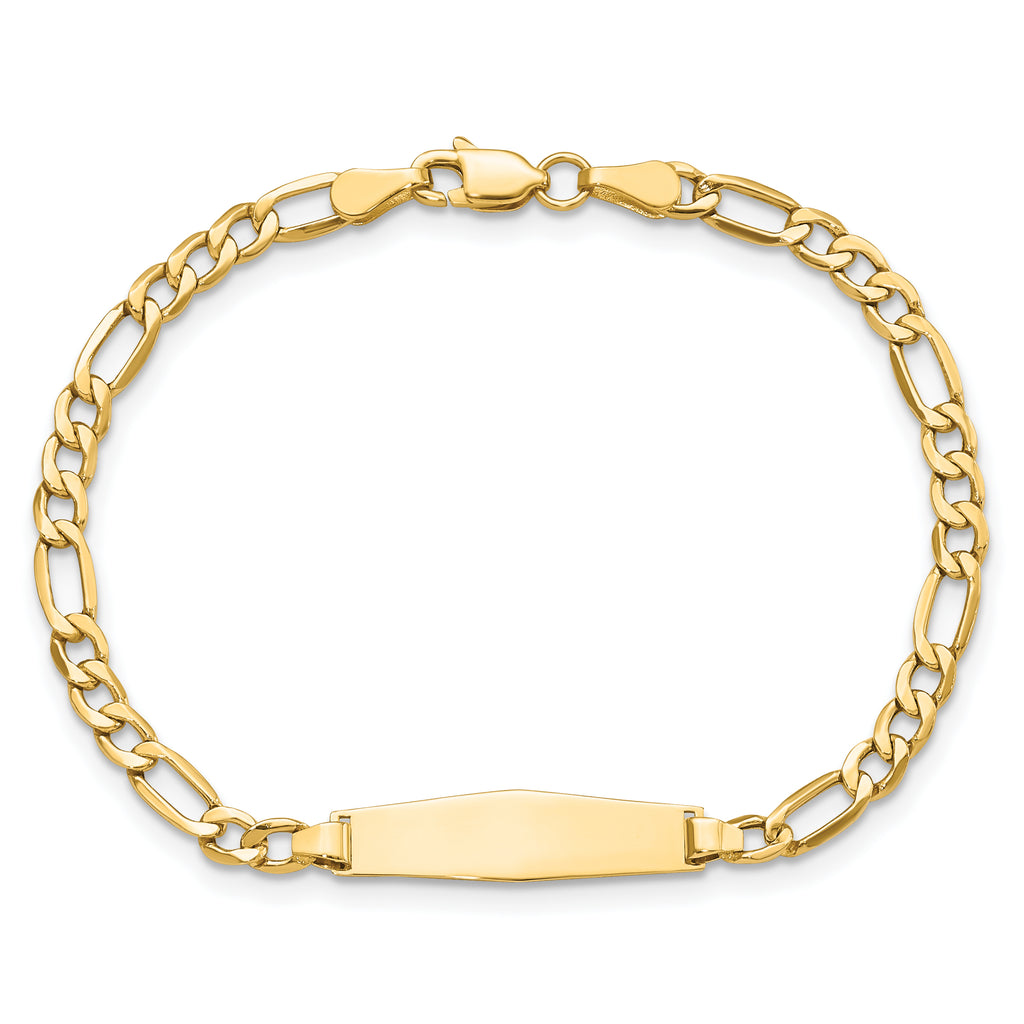 14k Polished Semi-Solid Chain/Solid Plate Figaro Link Soft Diamond Shape 19.5x5.5mm Plate 7 inch ID Bracelet