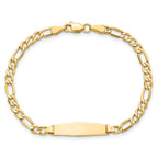 14k Polished Semi-Solid Chain/Solid Plate Figaro Link Soft Diamond Shape 19.5x5.5mm Plate 7 inch ID Bracelet