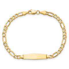 14k Polished Semi-Solid Chain/Solid Plate Figaro Link Soft Diamond Shape 19.5x5.5mm Plate 7 inch ID Bracelet