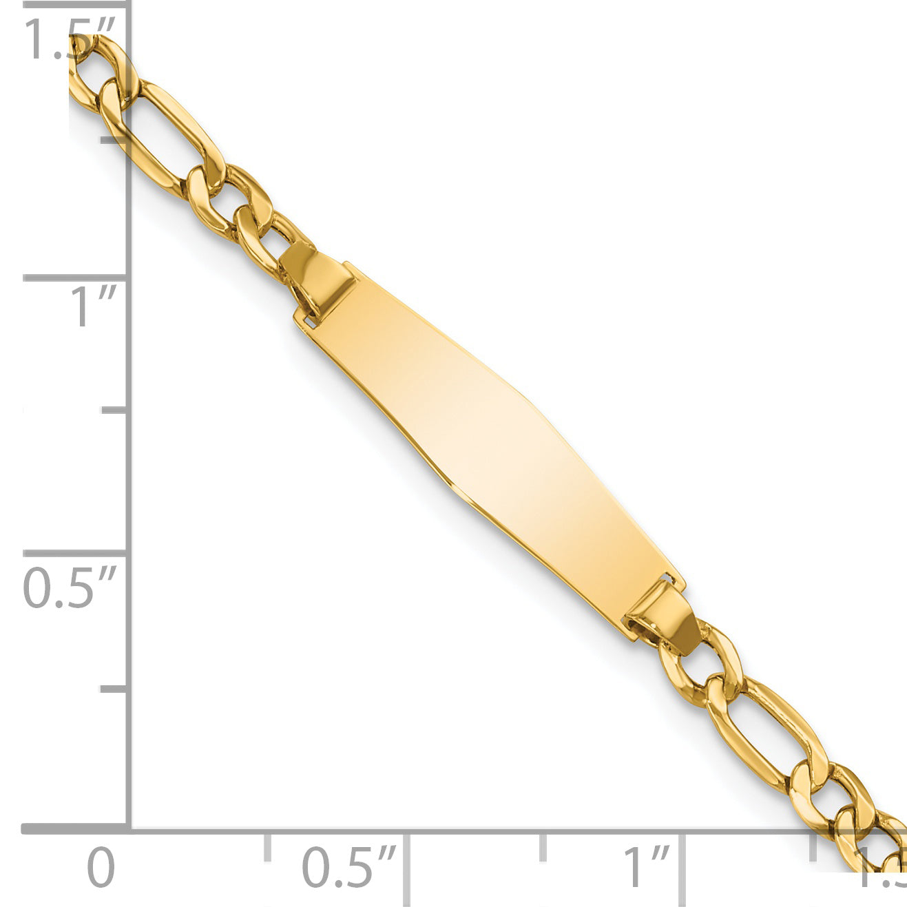 14k Polished Semi-Solid Chain/Solid Plate Figaro Link Soft Diamond Shape 19.5x5.5mm Plate 7 inch ID Bracelet