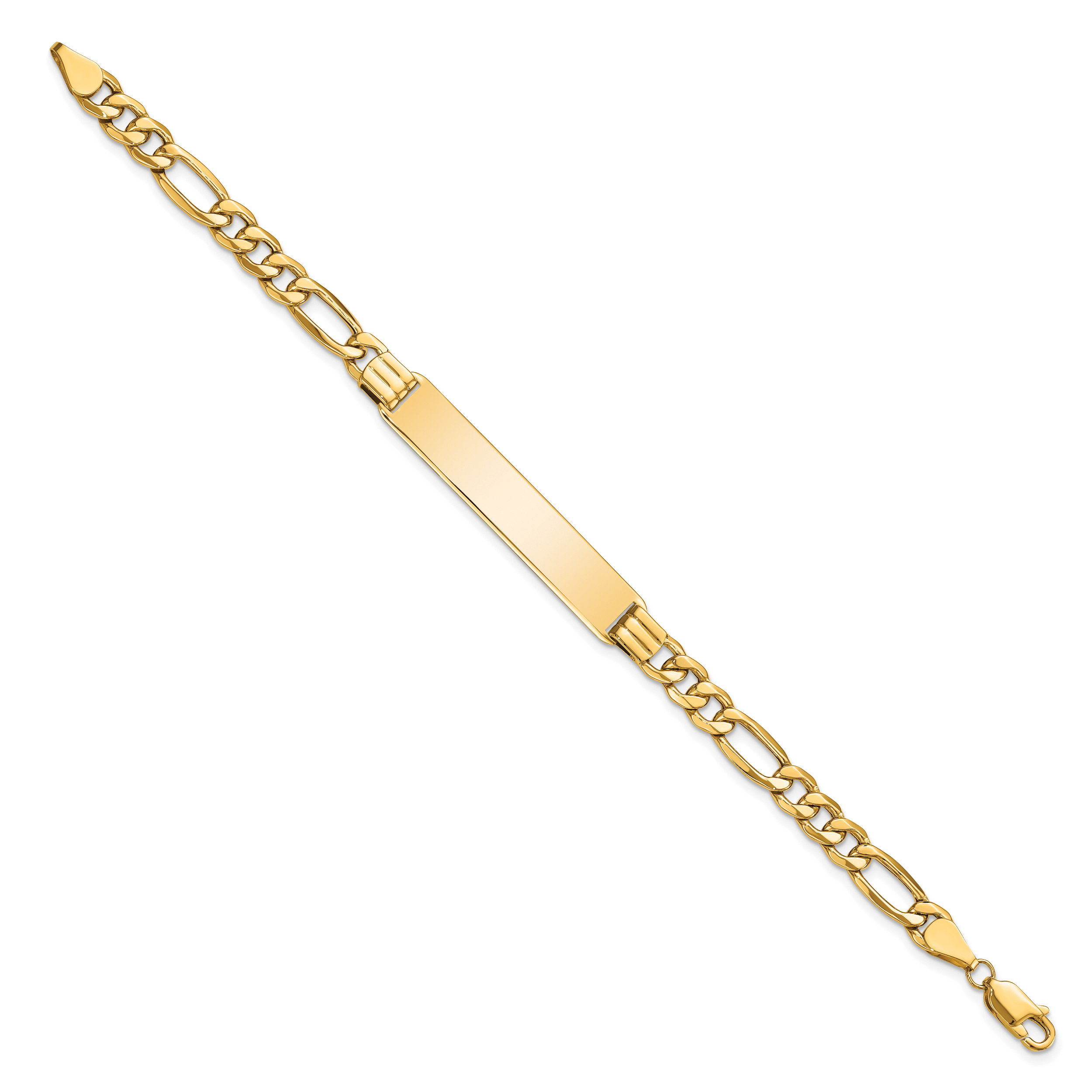 14k Polished Semi-Solid Chain/Solid Plate Figaro Link 39x8mm Plate 8 inch ID Bracelet