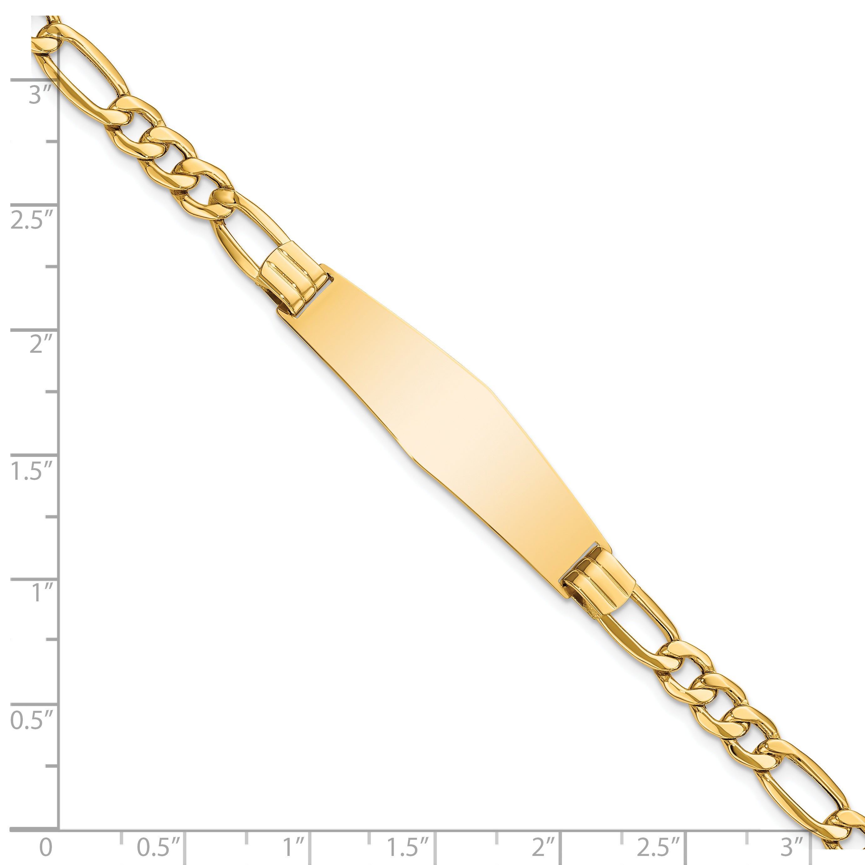 14k Polished Semi-Solid Chain/Solid Plate Figaro Link Soft Diamond Shape 38x11mm Plate 8 inch ID Bracelet