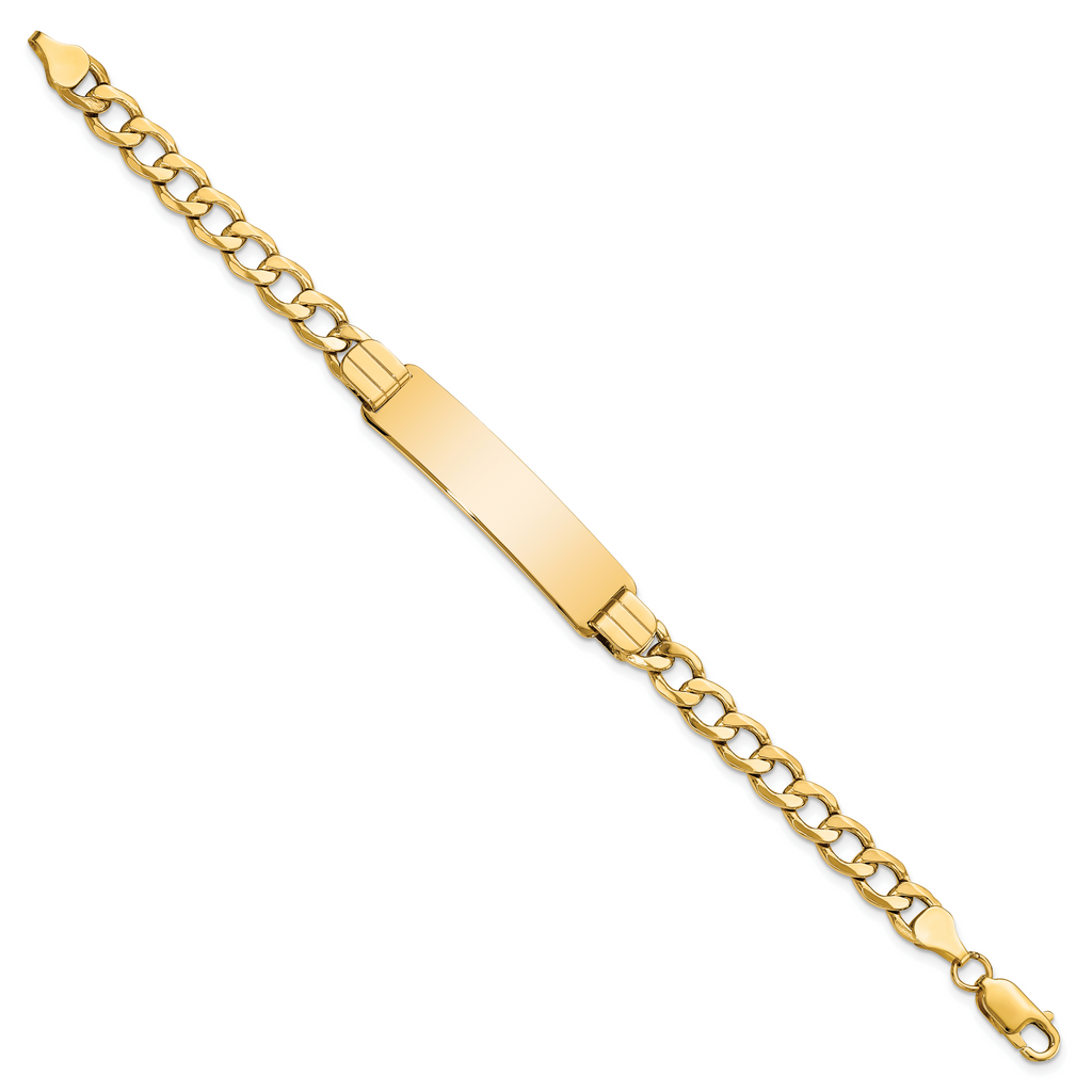 14k Polished Semi-Solid Chain/Solid Plate Curb Link 37.5x10mm Plate 8 inch ID Bracelet
