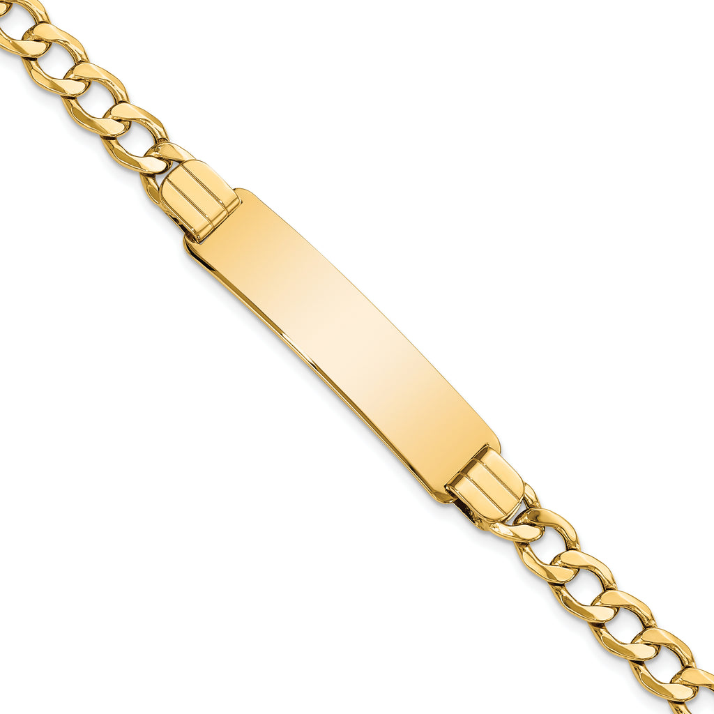 14k Polished Semi-Solid Chain/Solid Plate Curb Link 37.5x10mm Plate 8 inch ID Bracelet
