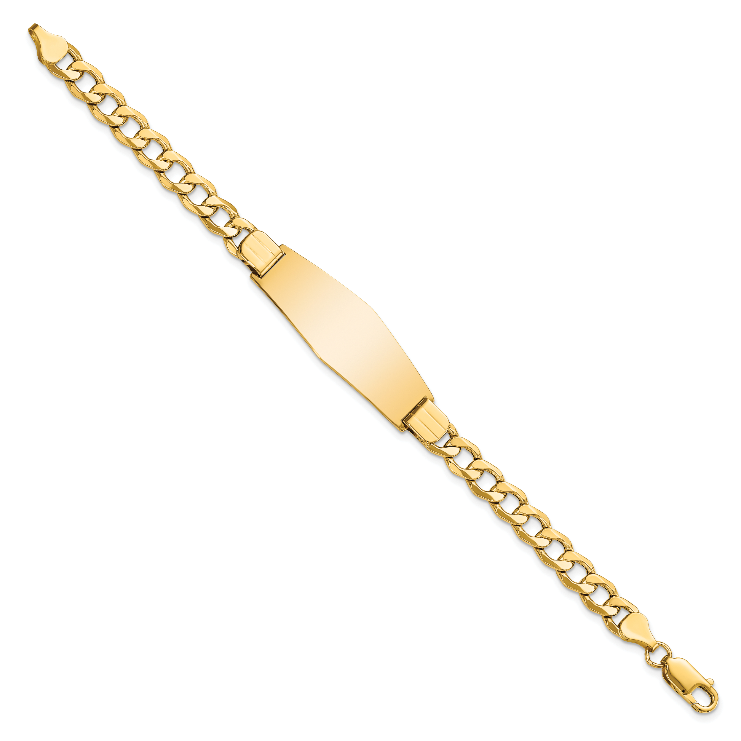 14k Polished Semi-Solid Chain/Solid Plate Curb Link Soft Diamond Shape 39x14mm Plate 7 inch ID Bracelet Secondary image