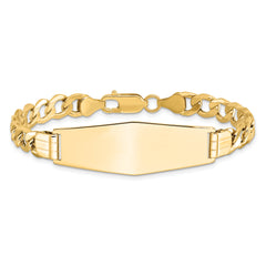 14k Polished Semi-Solid Chain/Solid Plate Curb Link Soft Diamond Shape 39x14mm Plate 8 inch ID Bracelet