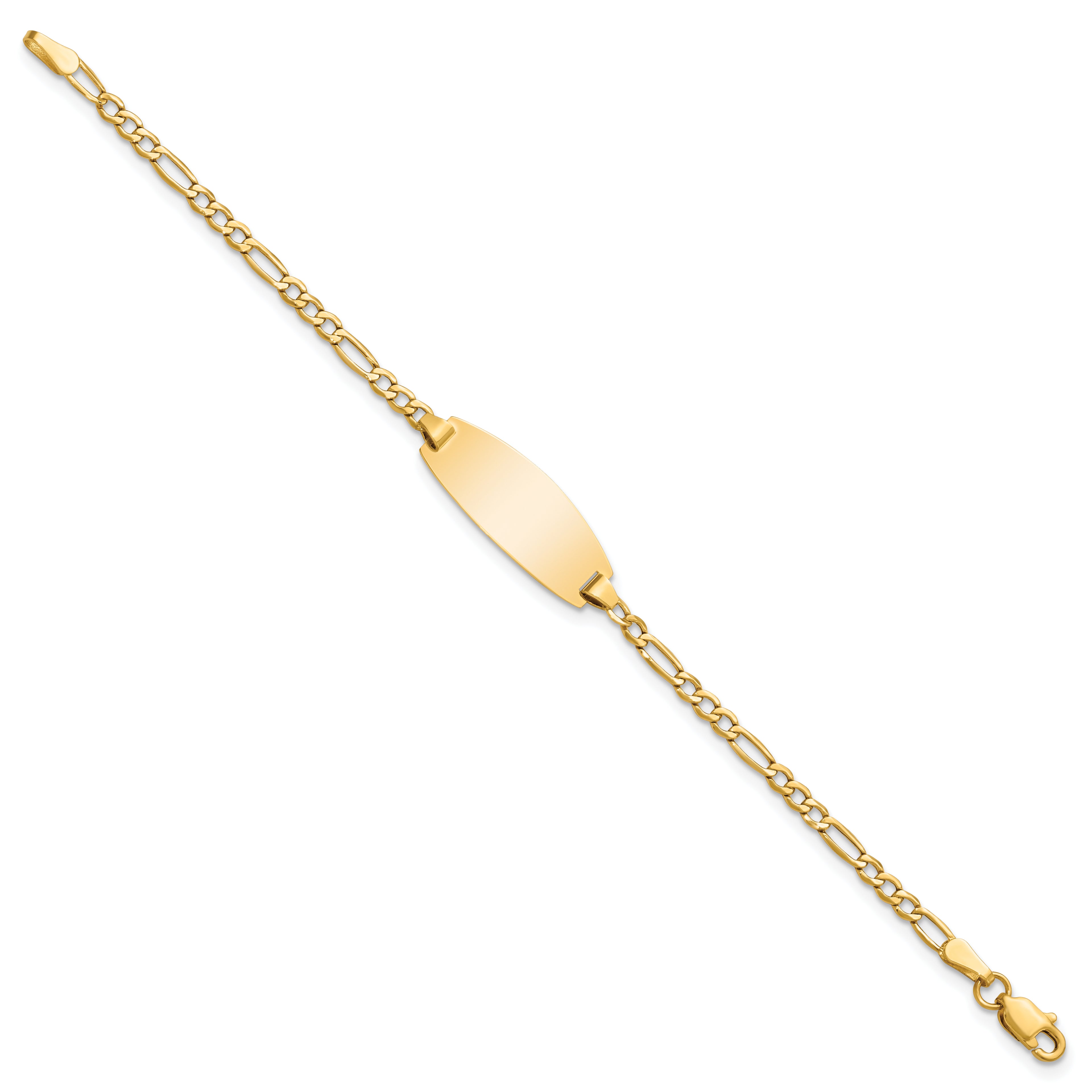 14k Polished Semi-Solid Chain/Solid Plate Figaro Link Oval 18.5x8.5mm Plate 5.5 inch Baby/Child ID Bracelet
