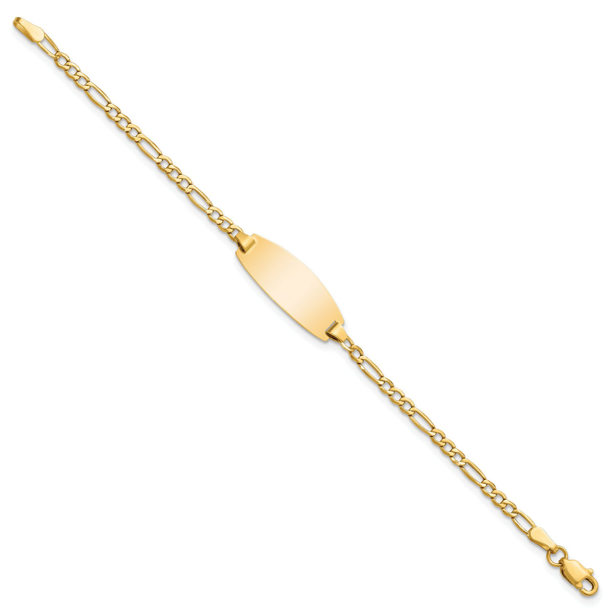 14k Polished Semi-Solid Chain/Solid Plate Figaro Link Oval 18.5x8.5mm Plate 5.5 inch Baby/Child ID Bracelet - Sophia Jewelers
