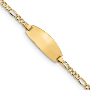 14k Polished Semi-Solid Chain/Solid Plate Figaro Link Oval 18.5x8.5mm Plate 5.5 inch Baby/Child ID Bracelet - Sophia Jewelers
