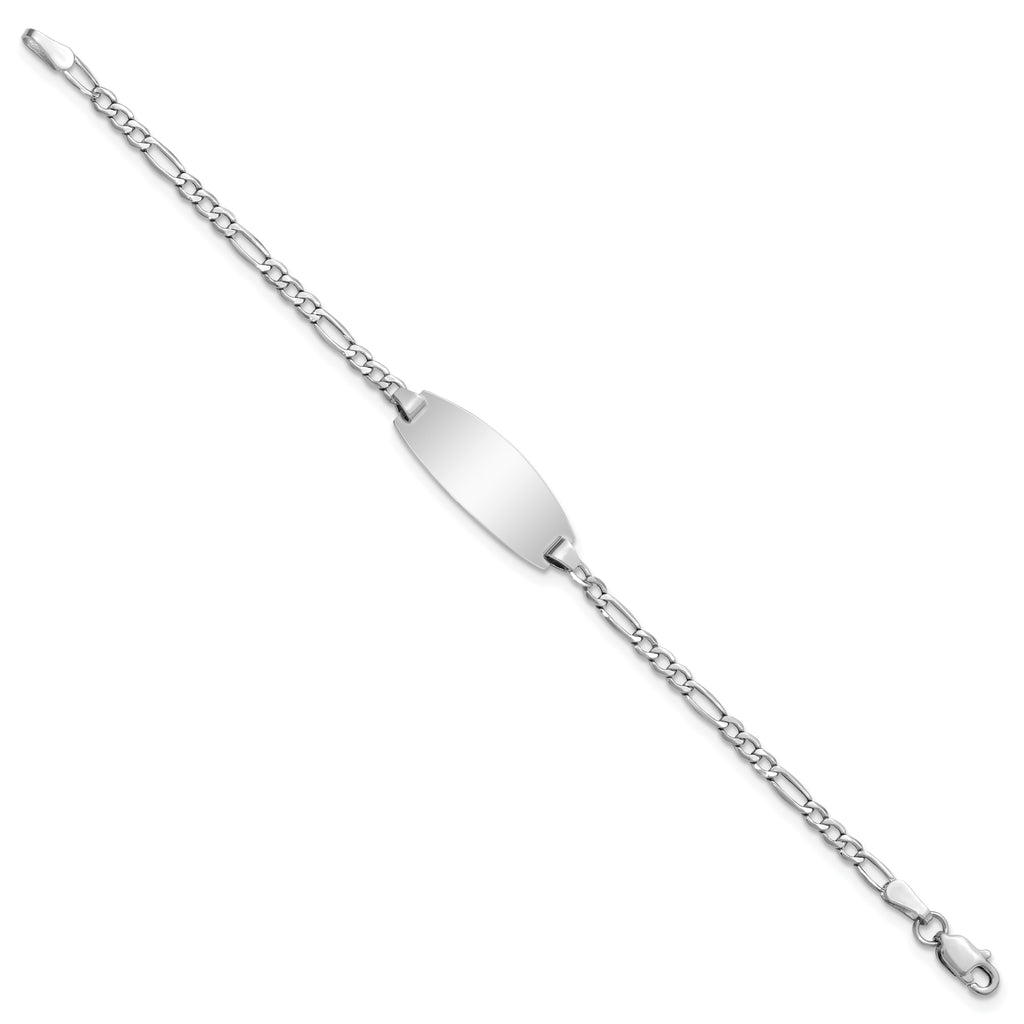 14k White Gold Polished Semi-Solid Chain/Solid Plate Figaro Link Oval 18.5x8.5mm Plate 5.5 inch Baby - Sophia Jewelers