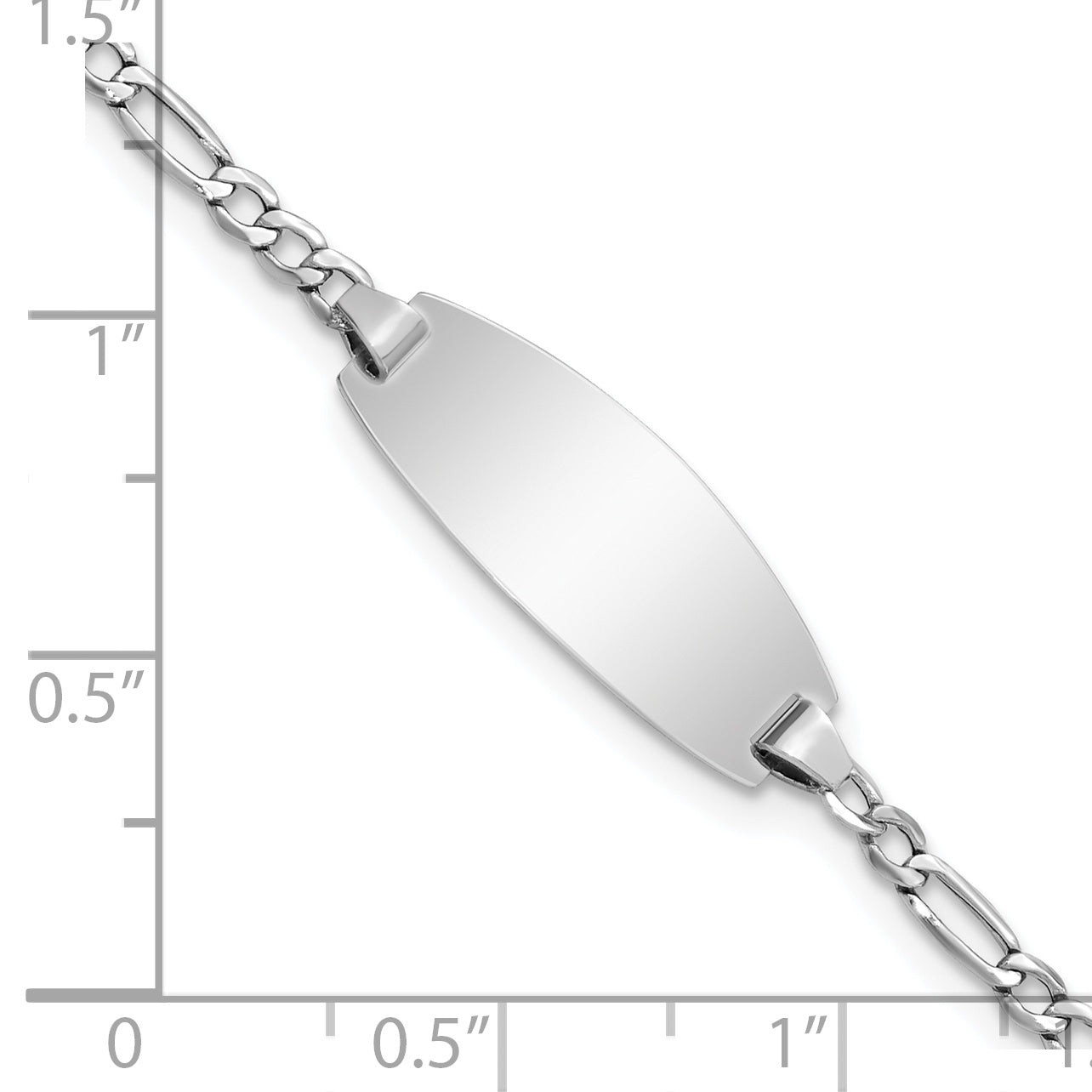 14k White Gold Polished Semi-Solid Chain/Solid Plate Figaro Link Oval 18.5x8.5mm Plate 5.5 inch Baby - Sophia Jewelers