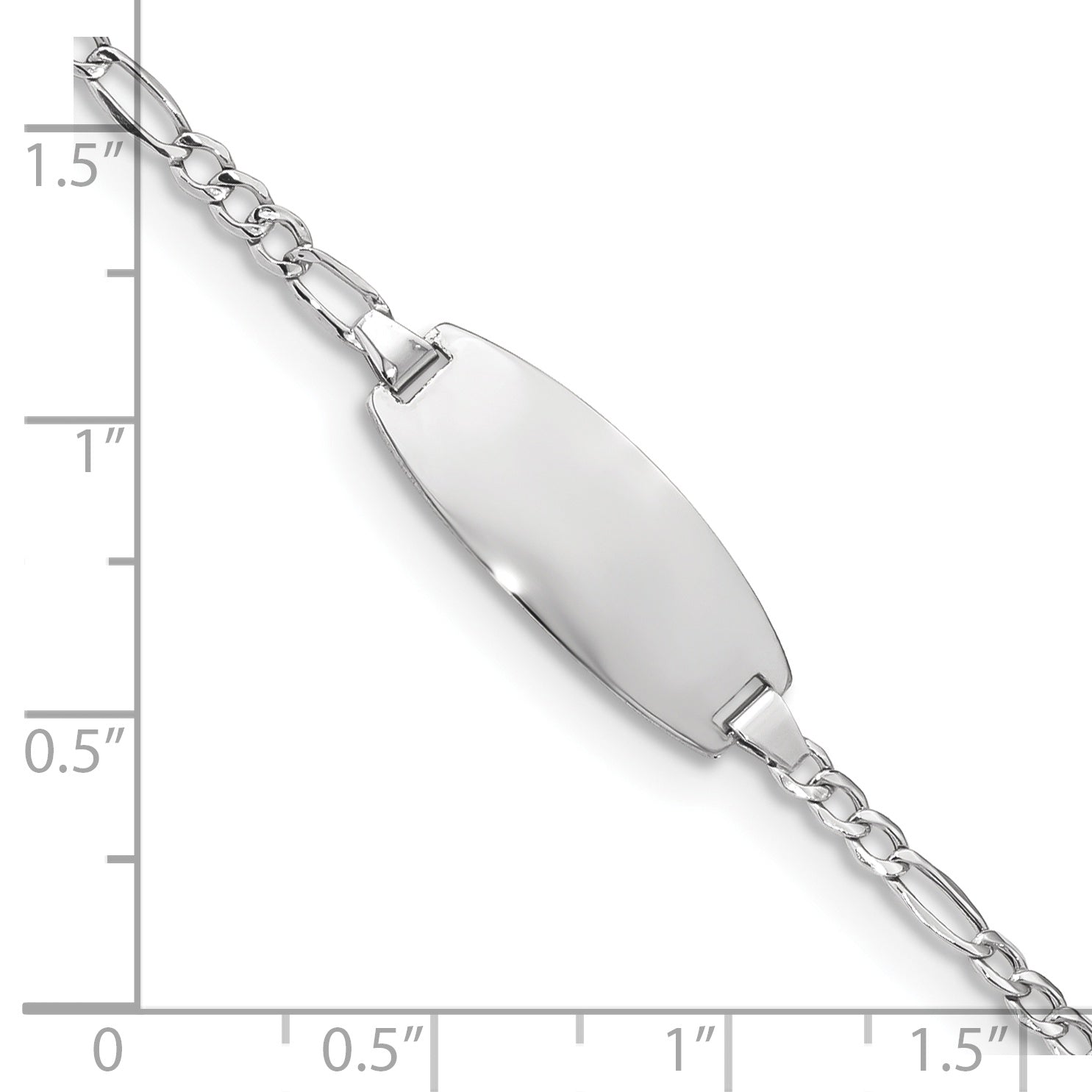 14k White Gold Polished Semi-Solid Chain/Solid Plate Figaro Link Oval 18.5x8.5mm Plate 7 inch ID Bracelet