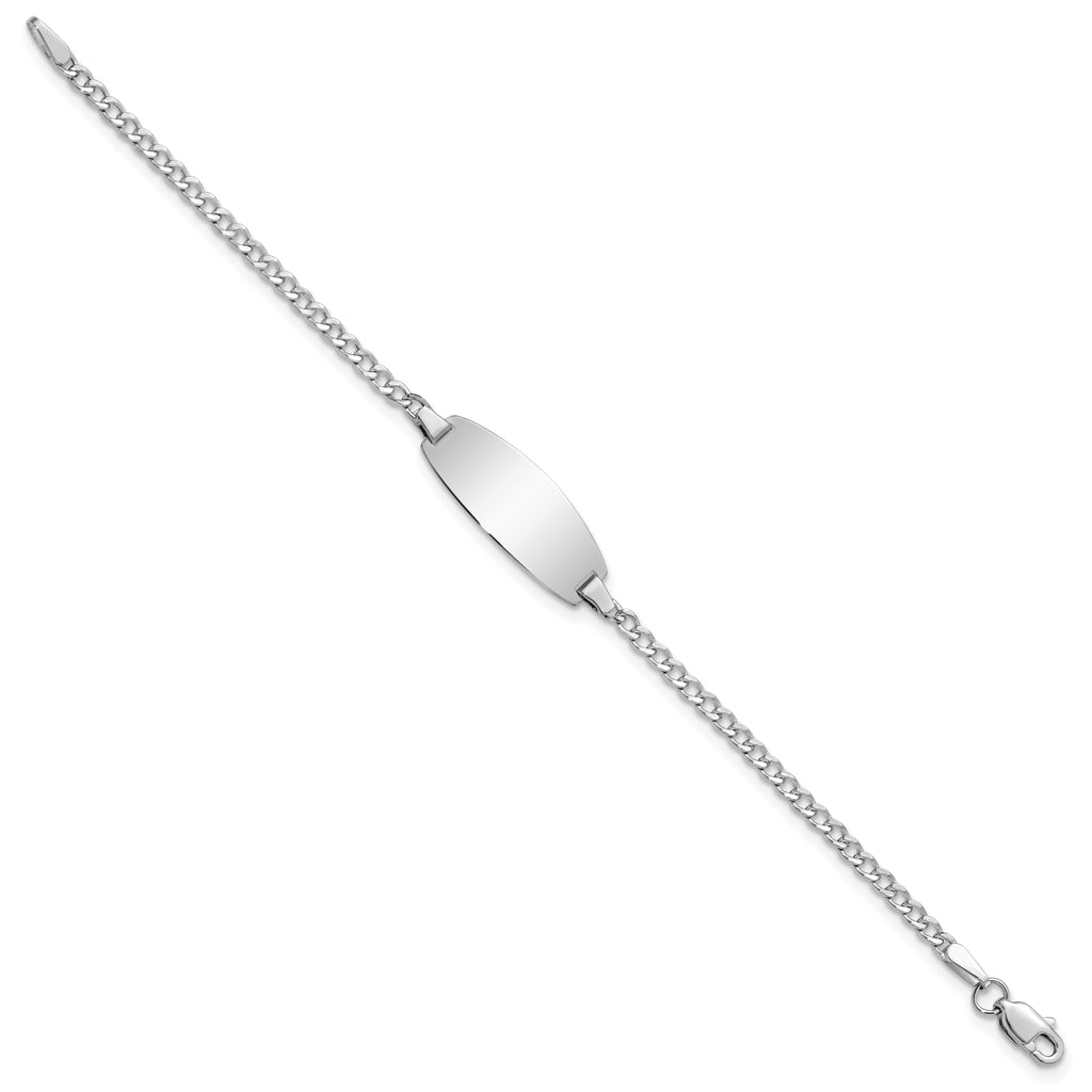 14k White Gold Polished Semi-Solid Chain/Solid Plate Curb Link Oval 18.5x8.5mm Plate 5.5 inch Baby/Child ID Bracelet