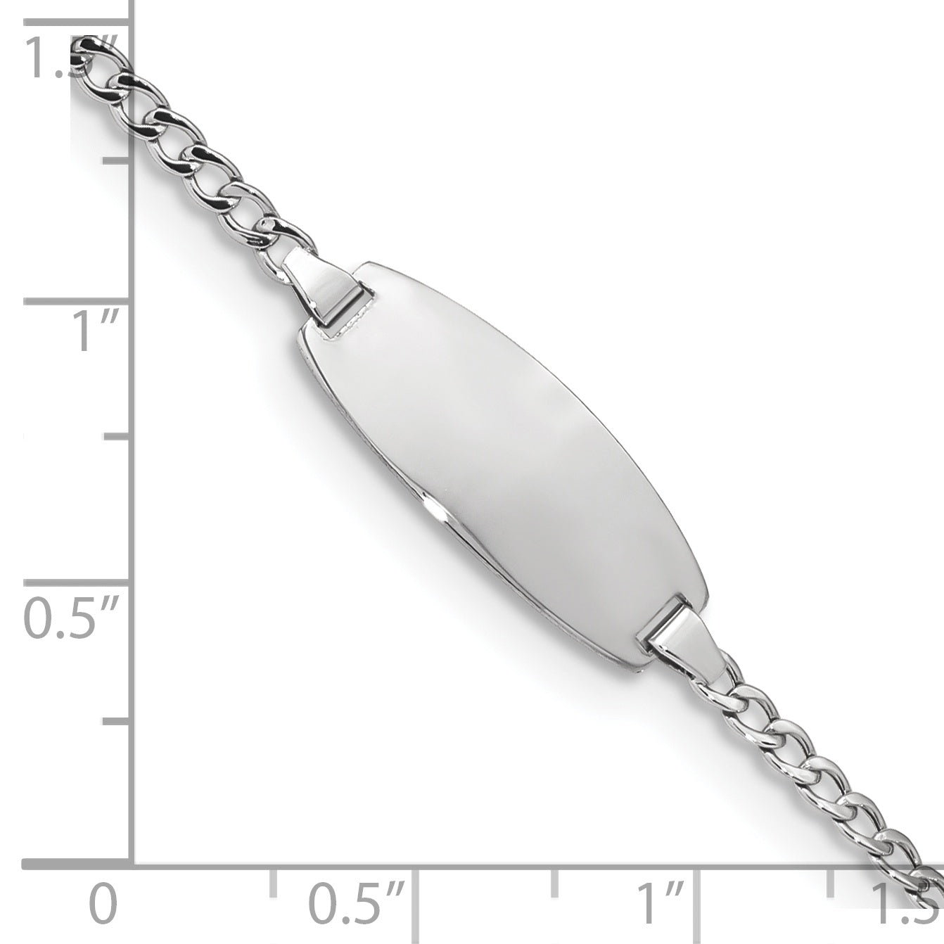 14k White Gold Polished Semi-Solid Chain/Solid Plate Curb Link Oval 18.5x8.5mm Plate 7 inch ID Bracelet