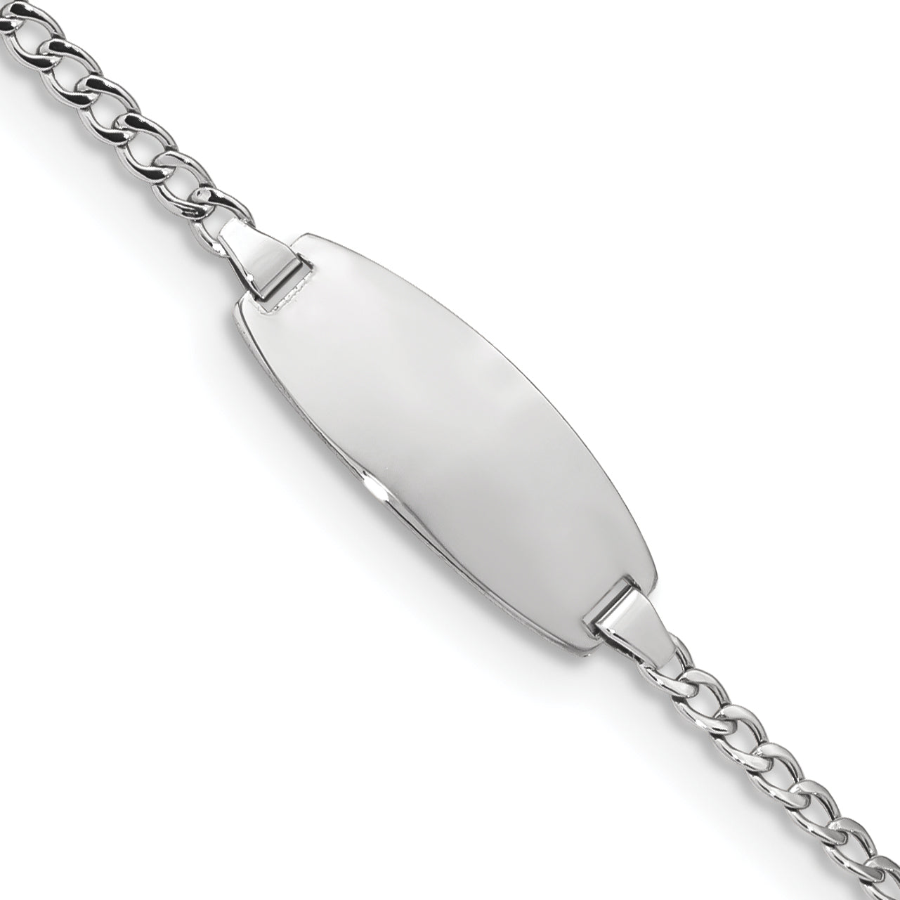 14k White Gold Polished Semi-Solid Chain/Solid Plate Curb Link Oval 18.5x8.5mm Plate 5.5 inch Baby/Child ID Bracelet Secondary image
