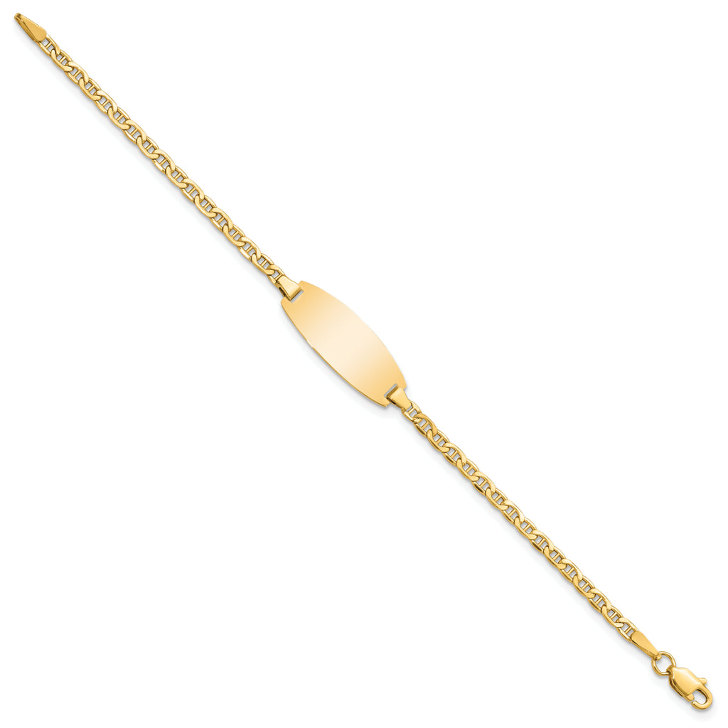 14k Polished Semi-Solid Chain/Solid Plate Anchor Link Oval 18.5x8.5mm Plate 5.5 inch Baby/Child ID Bracelet
