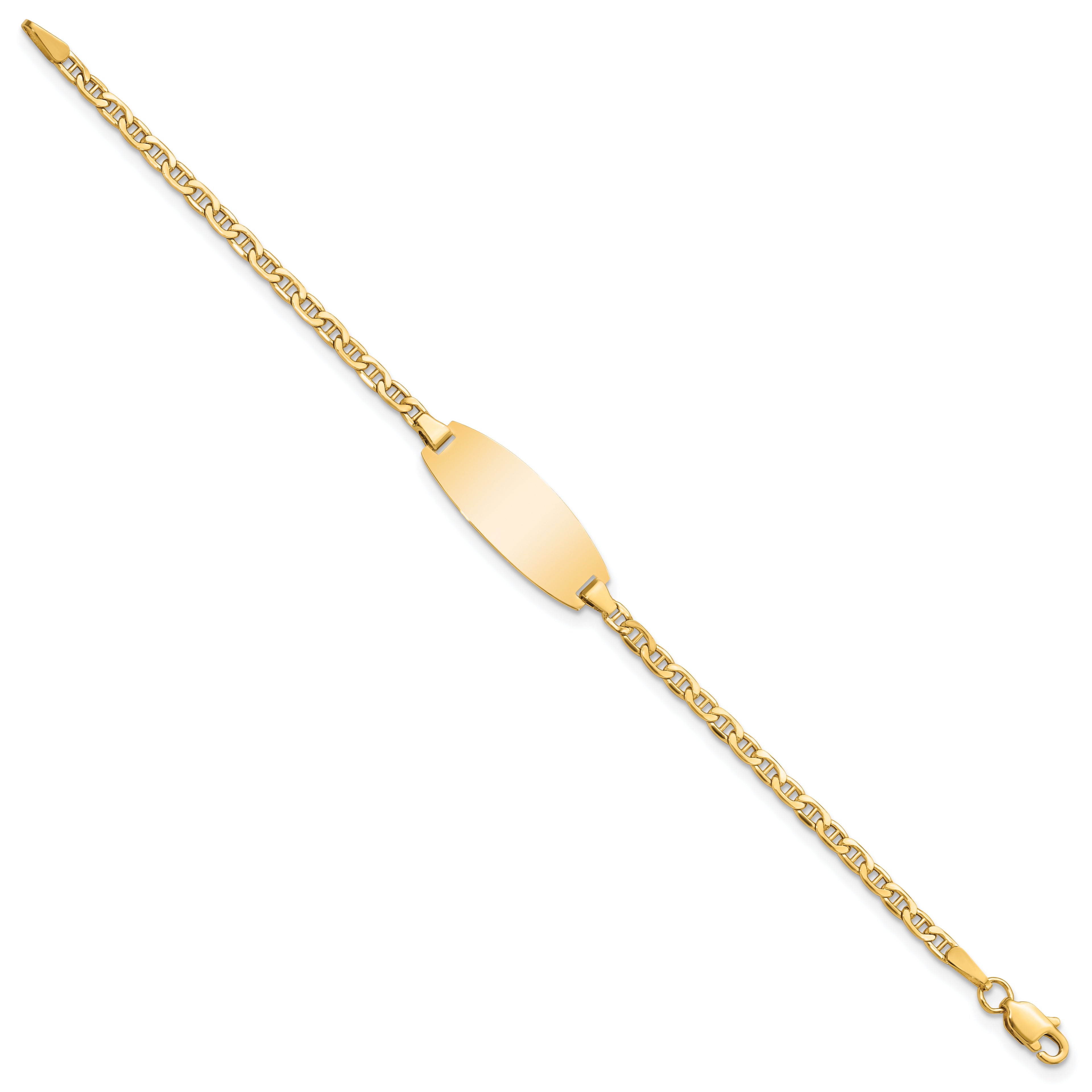 14k Polished Semi-Solid Chain/Solid Plate Anchor Link Oval 18.5x8.5mm Plate 5.5 inch Baby/Child ID Bracelet