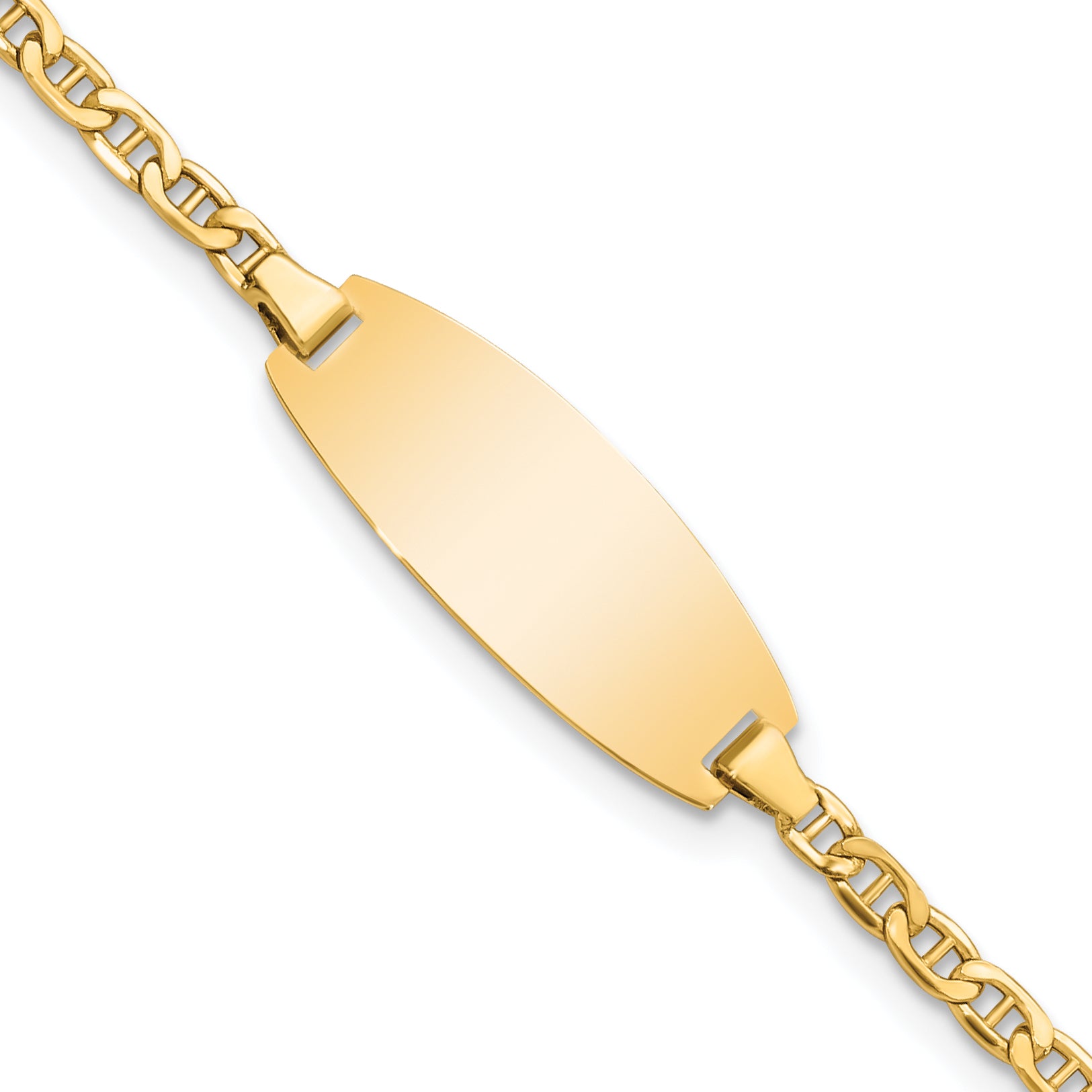 14k Polished Semi-Solid Chain/Solid Plate Anchor Link Oval 18.5x8.5mm Plate 5.5 inch Baby/Child ID Bracelet