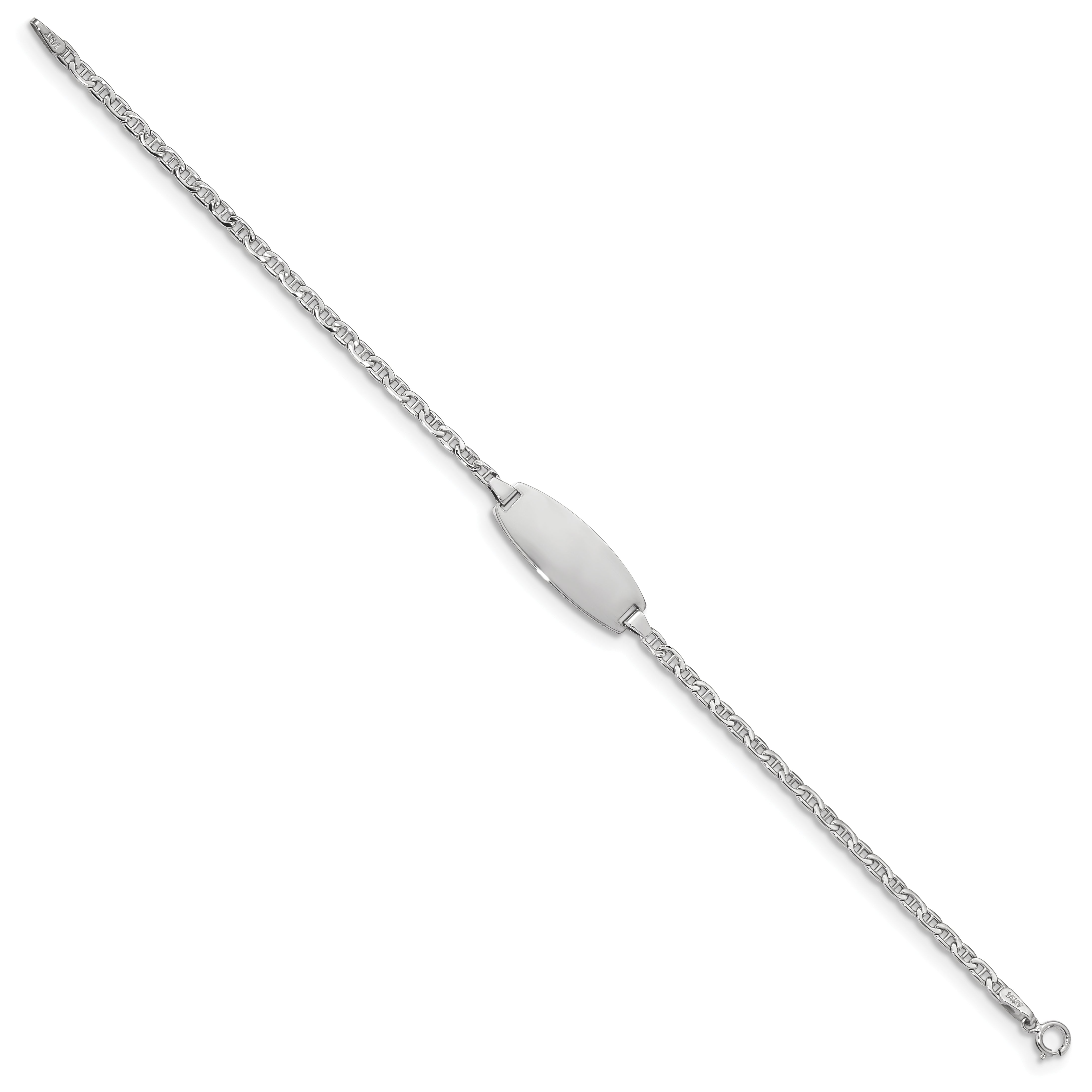 14k White Gold Polished Semi-Solid Chain/Solid Plate Anchor Link Oval 18.5x8.5mm Plate 7 inch ID Bracelet