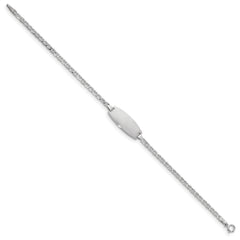 14k White Gold Polished Semi-Solid Chain/Solid Plate Anchor Link Oval 18.5x8.5mm Plate 7 inch ID Bracelet