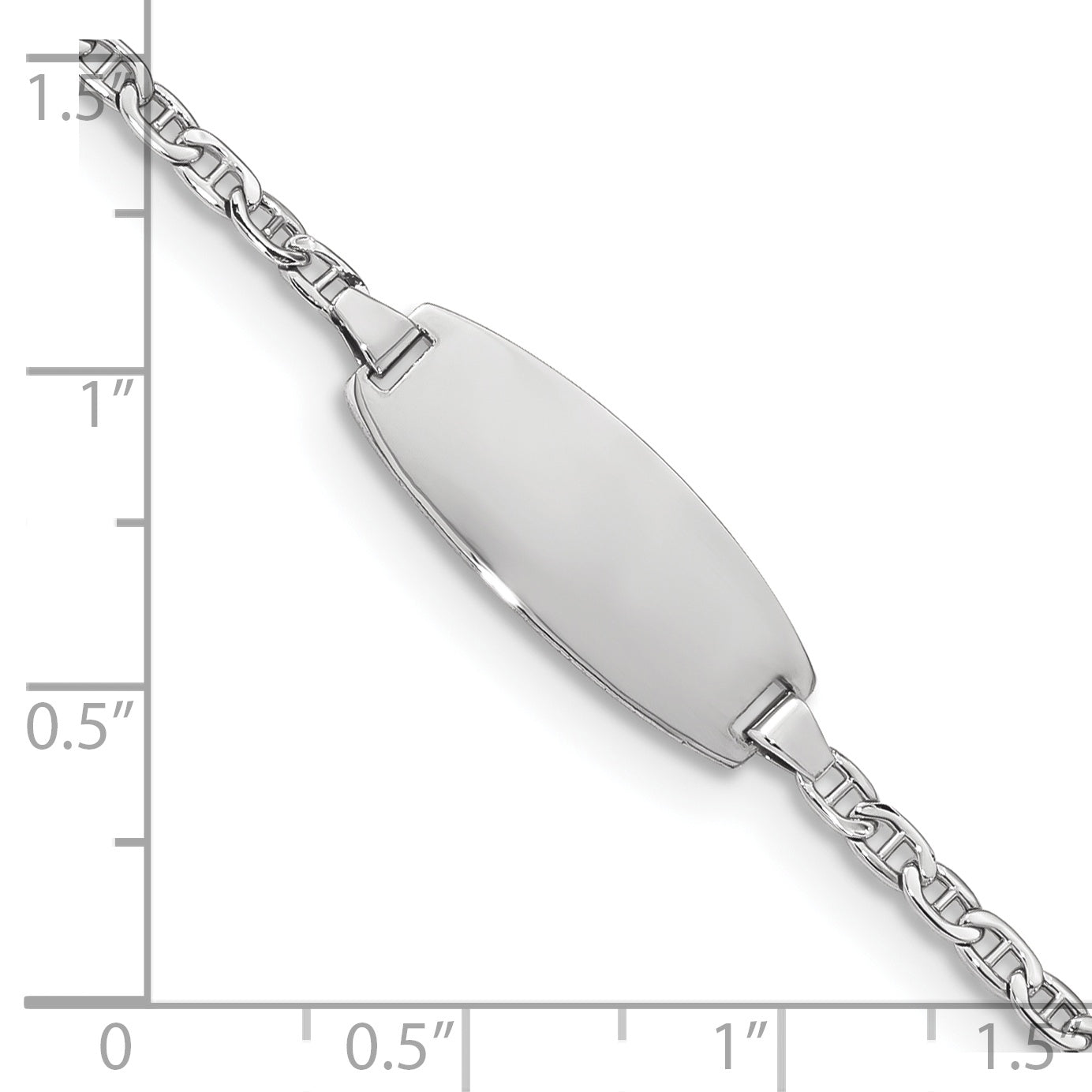 14k White Gold Polished Semi-Solid Chain/Solid Plate Anchor Link Oval 18.5x8.5mm Plate 7 inch ID Bracelet