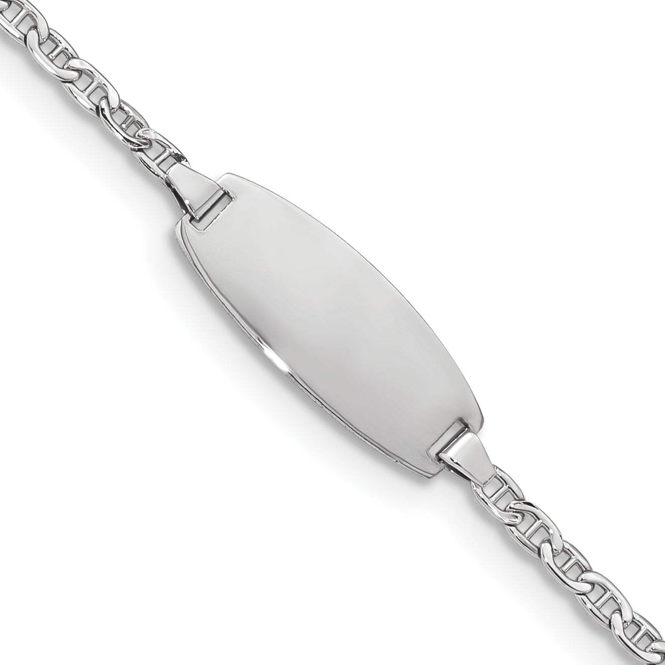 14k White Gold Polished Semi-Solid Chain/Solid Plate Anchor Link Oval 18.5x8.5mm Plate 5.5 inch Baby/Child ID Bracelet Secondary image
