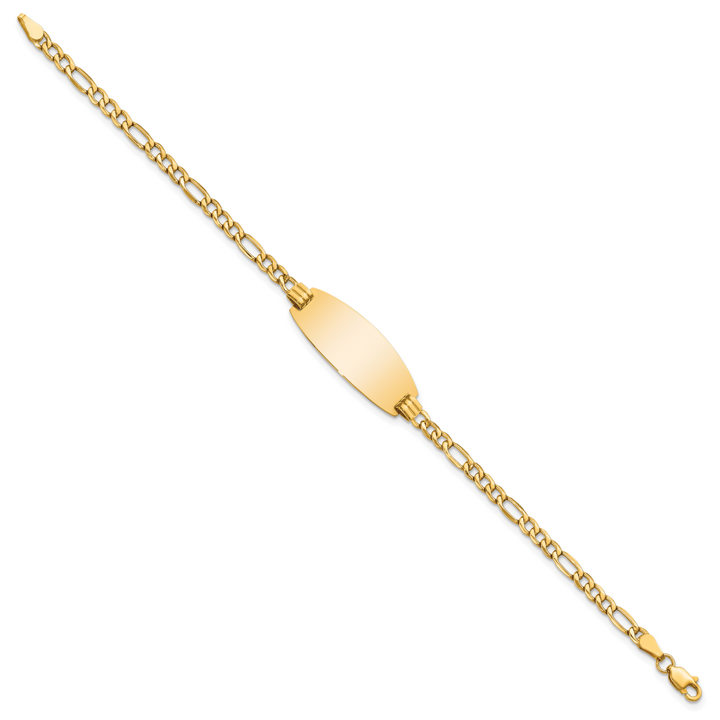 14k Polished Semi-Solid Chain/Solid Plate Figaro Link Oval 25x11.2mm Plate 8 inch ID Bracelet