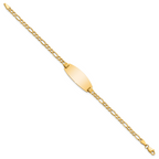 14k Polished Semi-Solid Chain/Solid Plate Figaro Link Oval 25x11.2mm Plate 8 inch ID Bracelet