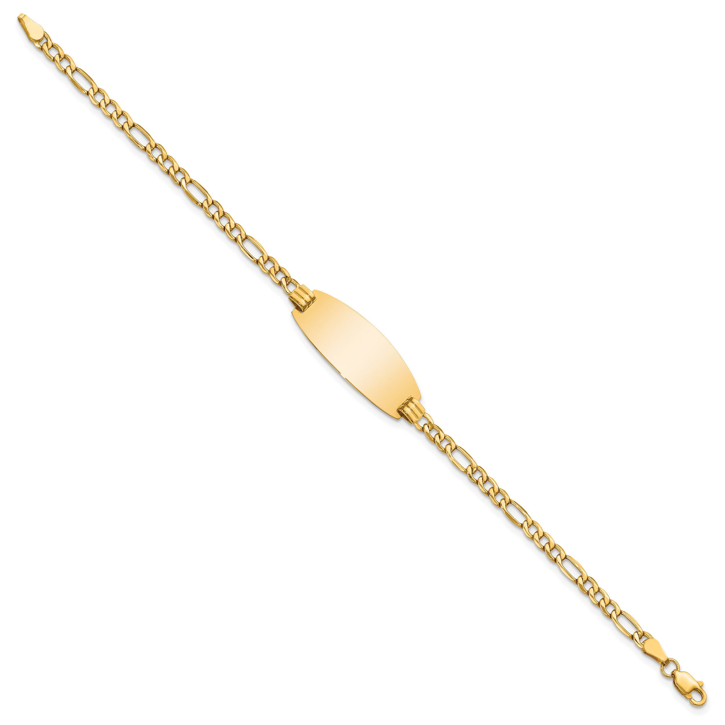14k Polished Semi-Solid Chain/Solid Plate Figaro Link Oval 25x11.2mm Plate 8 inch ID Bracelet