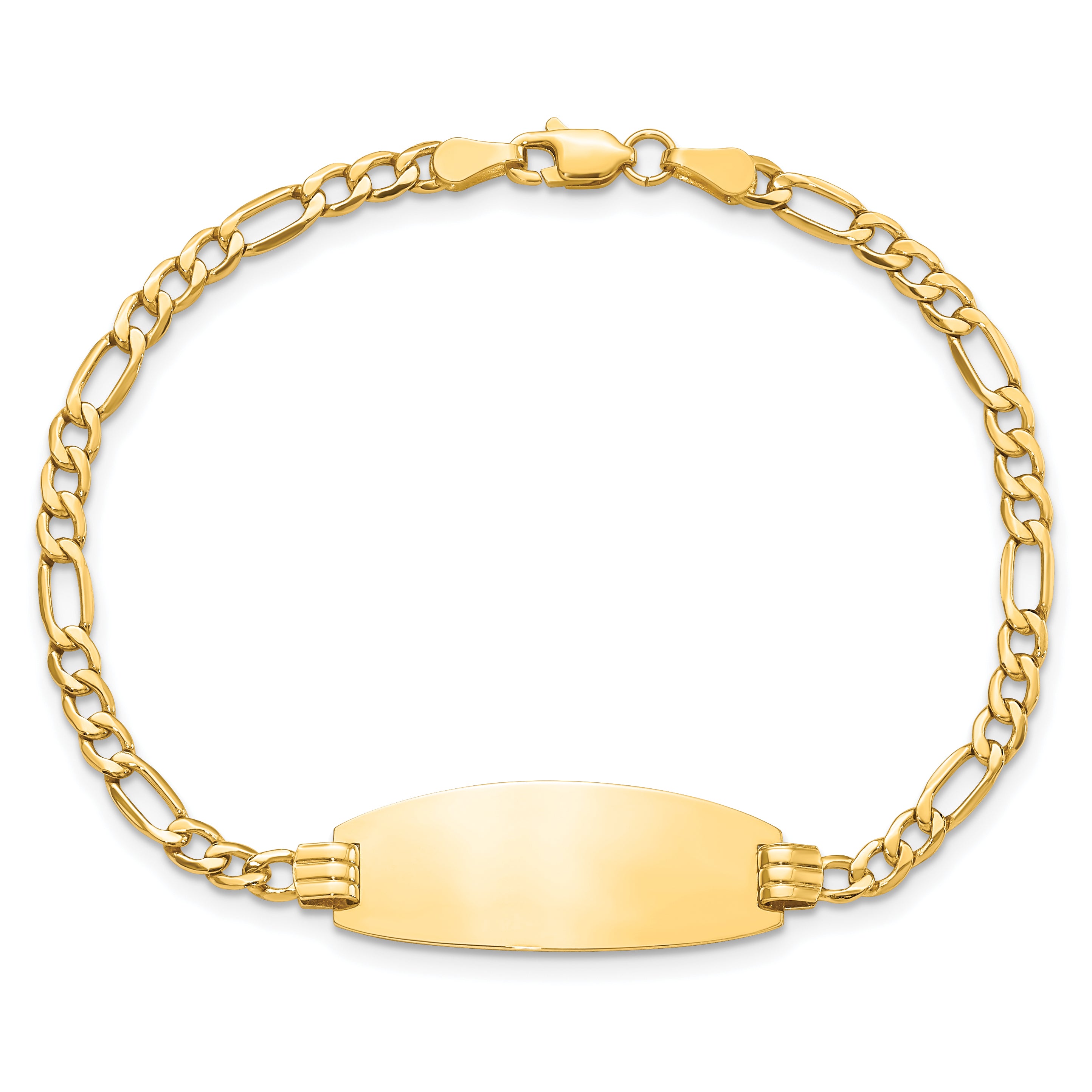 14k Polished Semi-Solid Chain/Solid Plate Figaro Link Oval 25x11.2mm Plate 8 inch ID Bracelet