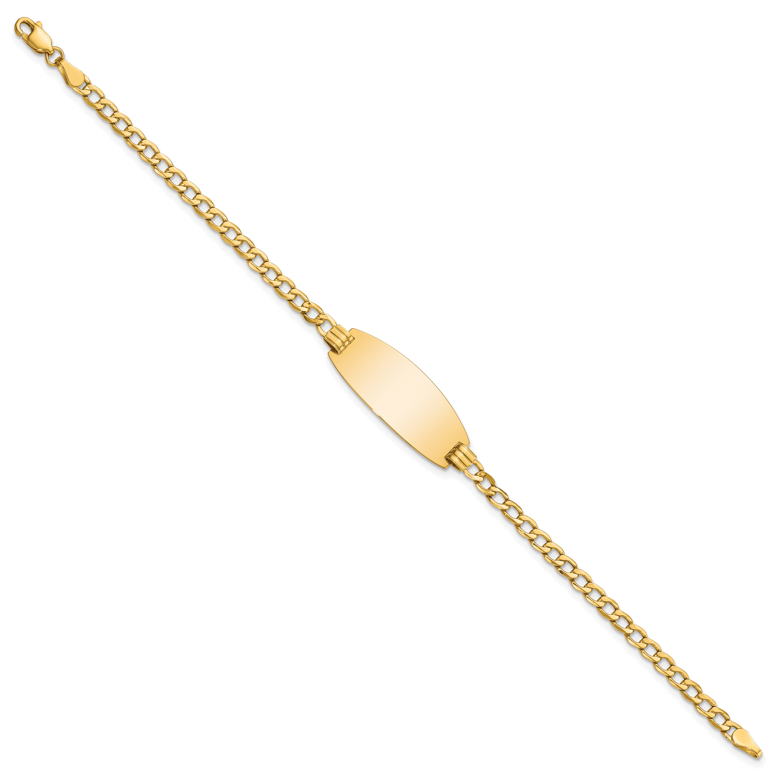 14k Polished Semi-Solid Chain/Solid Plate Curb Link Oval 25x11.5mm Plate 7 inch ID Bracelet Secondary image