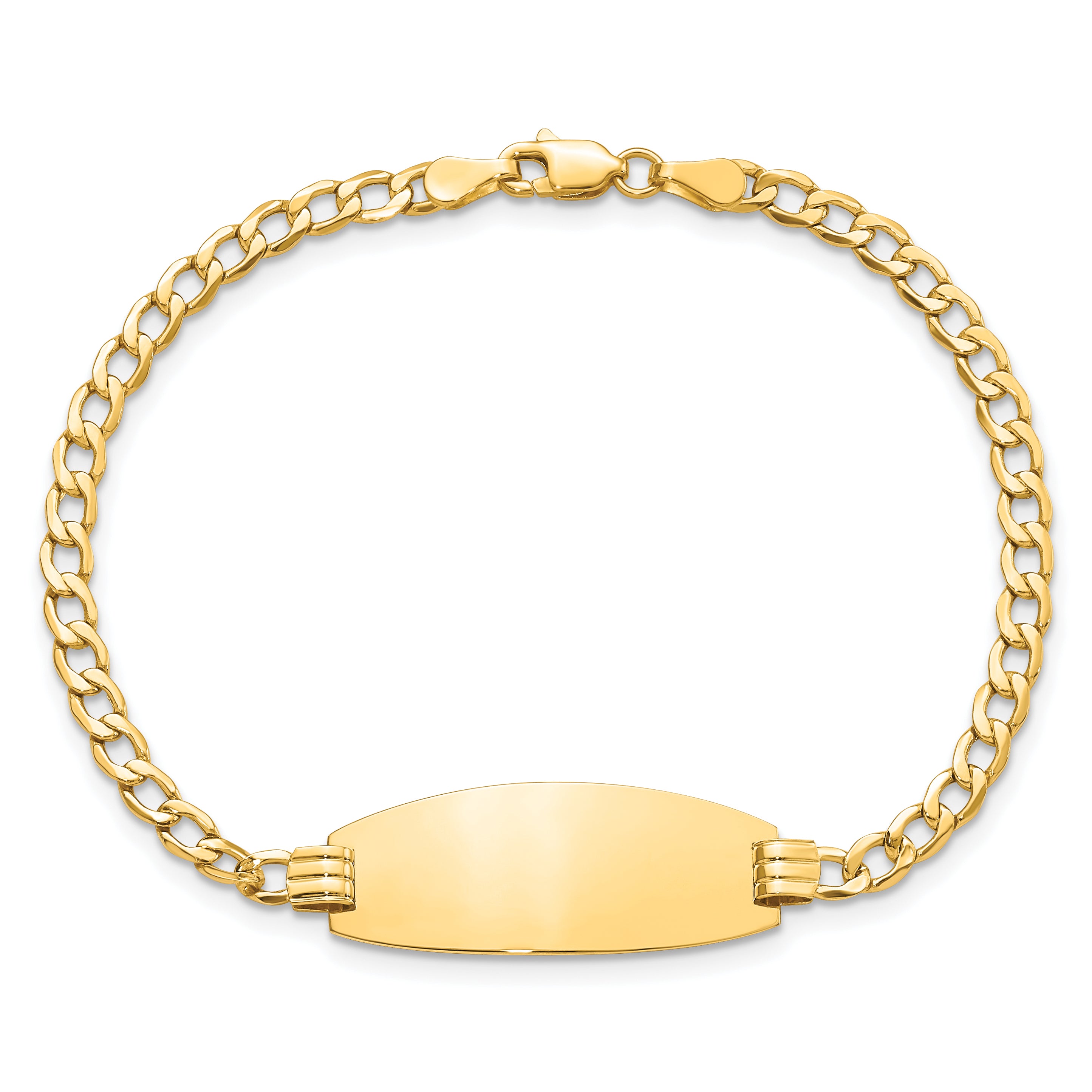14k Polished Semi-Solid Chain/Solid Plate Curb Link Oval 25x11.5mm Plate 8 inch ID Bracelet