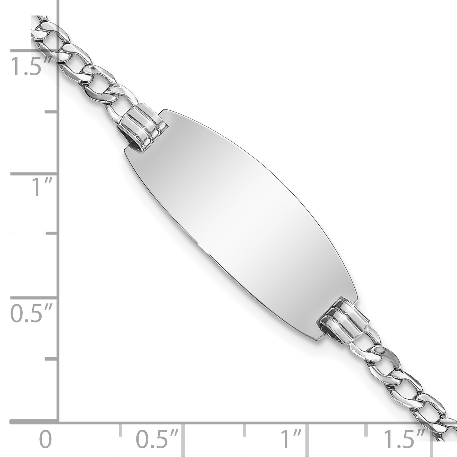 14k White Gold Polished Semi-Solid Chain/Solid Plate Curb Link Oval 25x11.5mm Plate 8 inch ID Bracelet