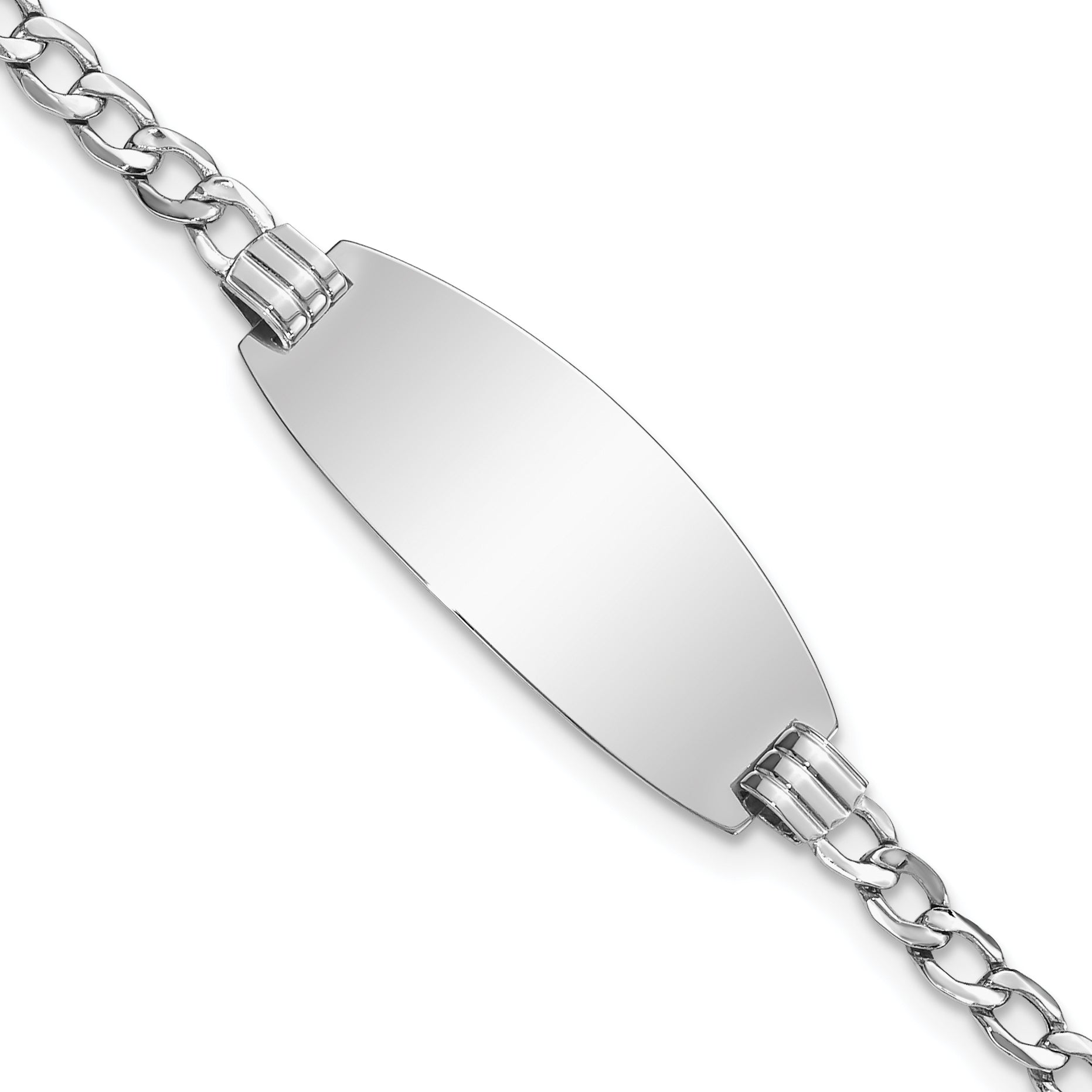 14k White Gold Polished Semi-Solid Chain/Solid Plate Curb Link Oval 25x11.5mm Plate 8 inch ID Bracelet Main image