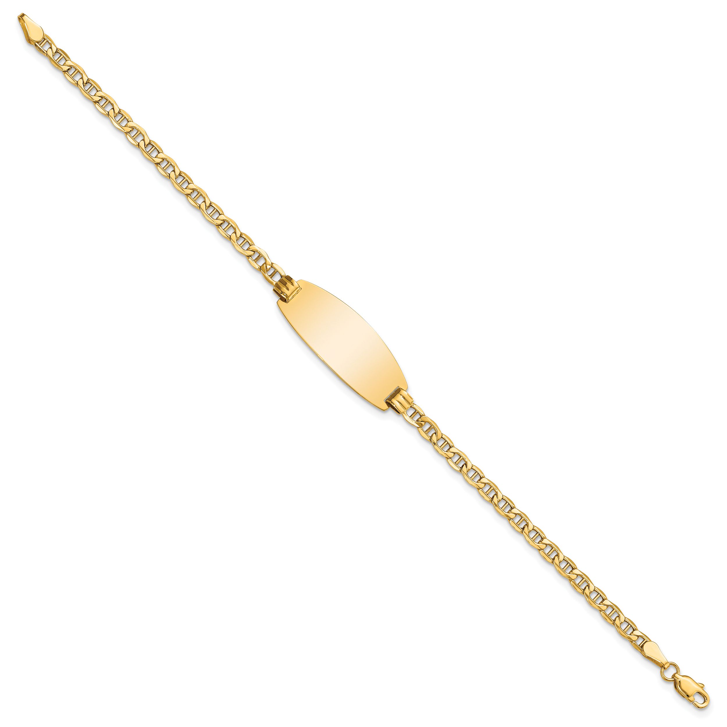 14k Polished Semi-Solid Chain/Solid Plate Anchor Link Oval 25x11.2mm Plate 7 inch ID Bracelet Secondary image