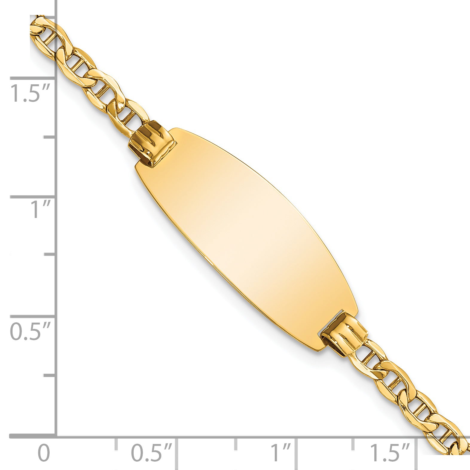 14k Polished Semi-Solid Chain/Solid Plate Anchor Link Oval 25x11.2mm Plate 8 inch ID Bracelet