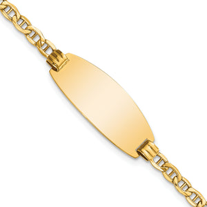 14k Polished Semi-Solid Chain/Solid Plate Anchor Link Oval 25x11.2mm Plate 8 inch ID Bracelet