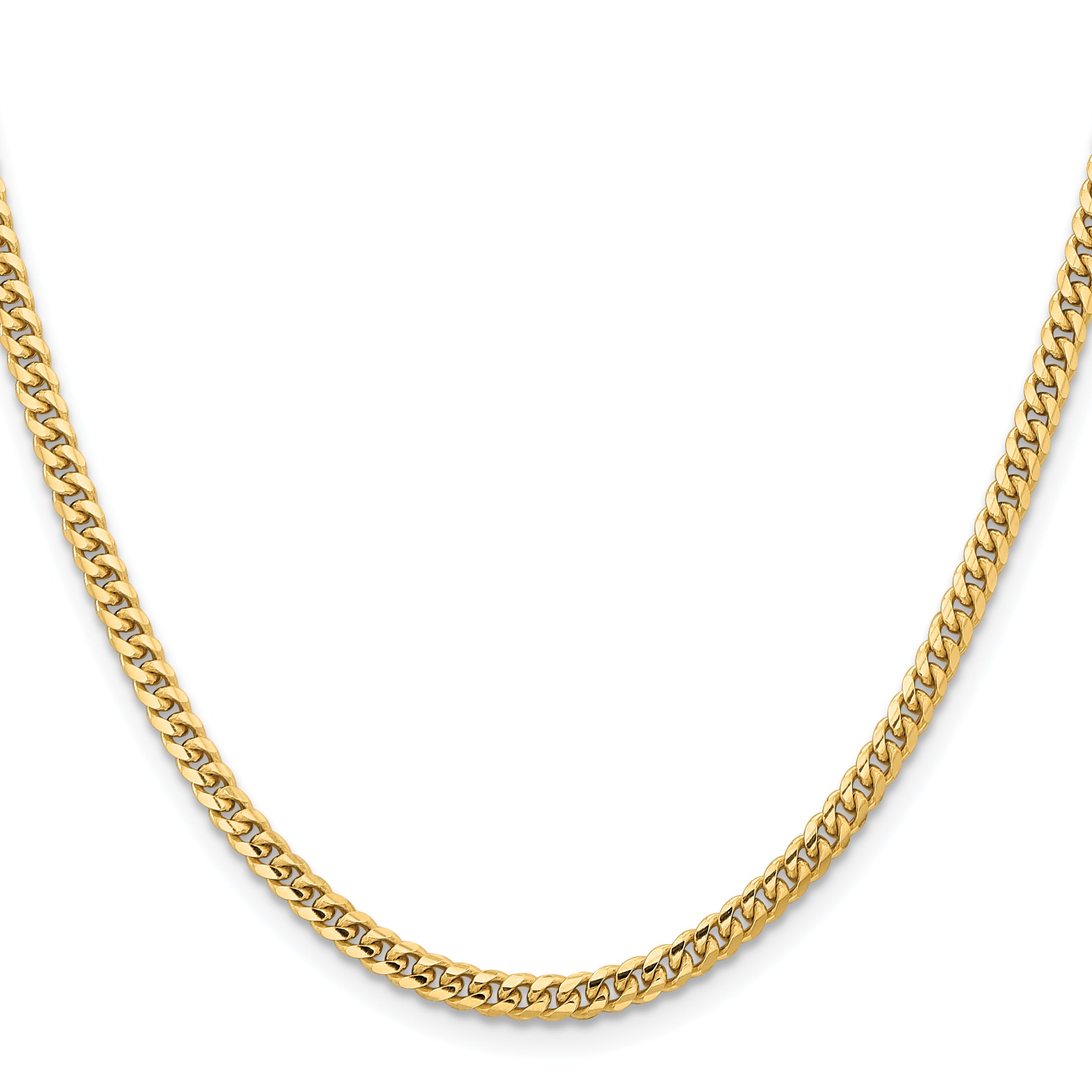 14K 26 inch 3.5mm Solid Miami Cuban Link with Lobster Clasp Chain