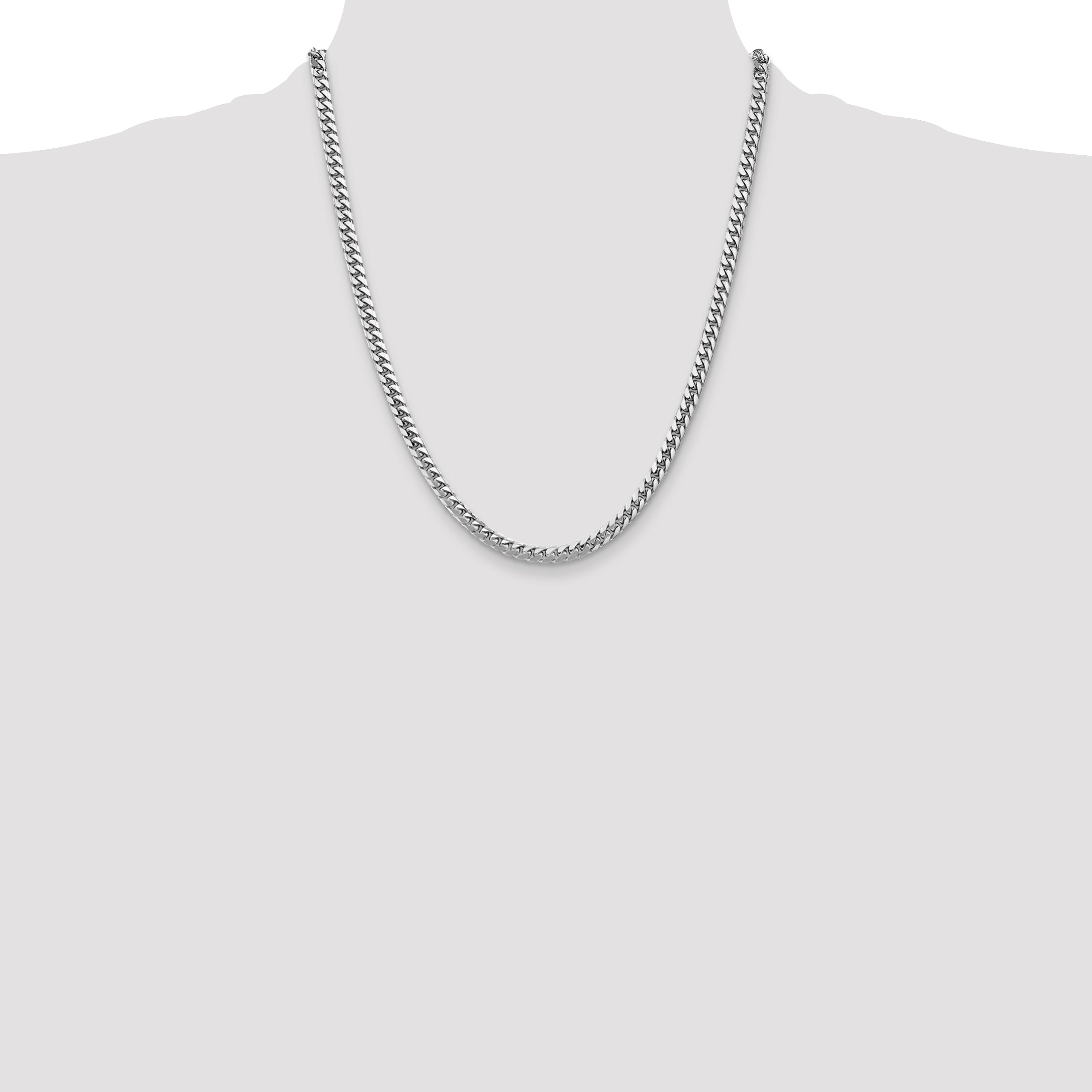 14K White Gold 22 inch 4.3mm Solid Miami Cuban Link with Lobster Clasp Chain