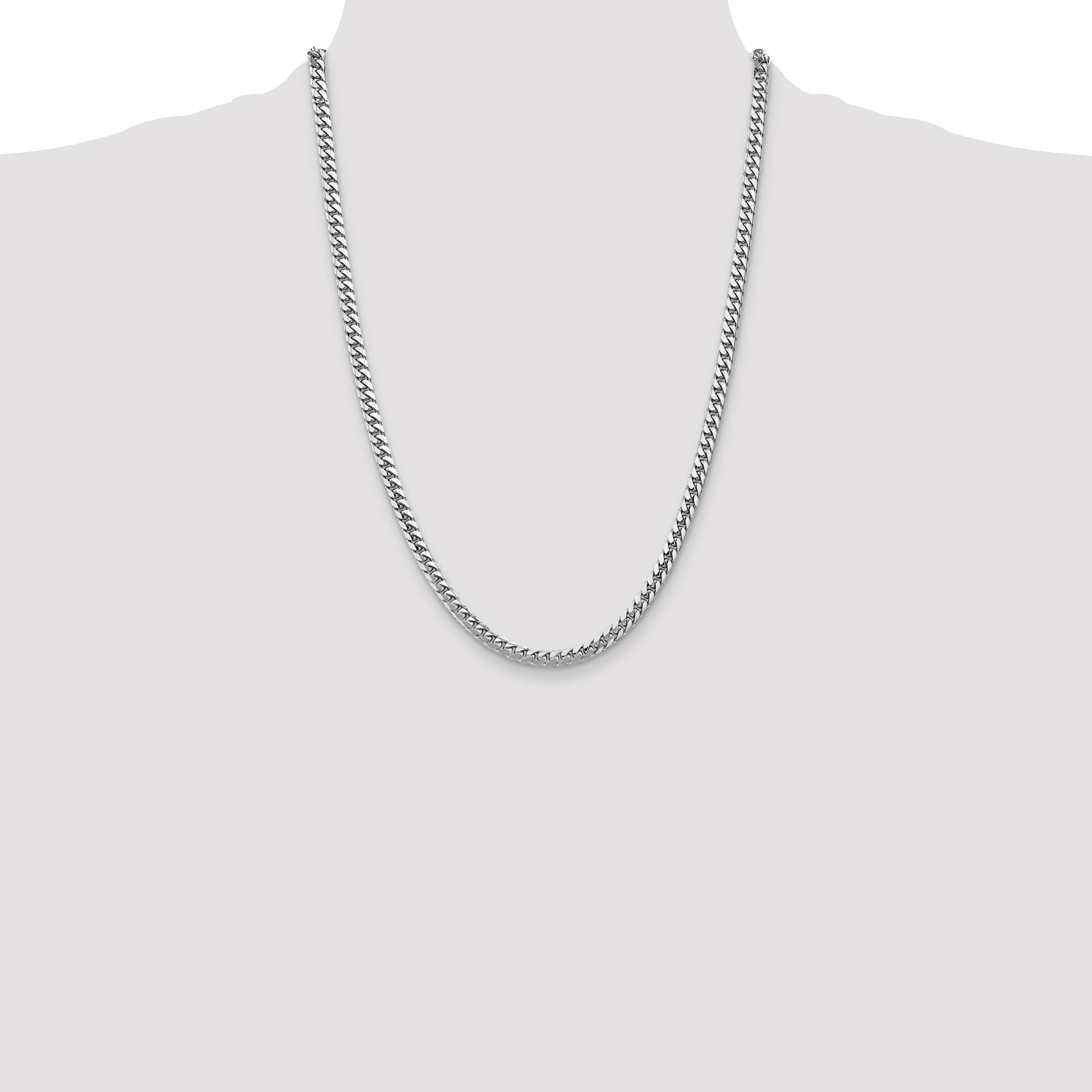 14K White Gold 24 inch 4.3mm Solid Miami Cuban Link with Lobster Clasp Chain