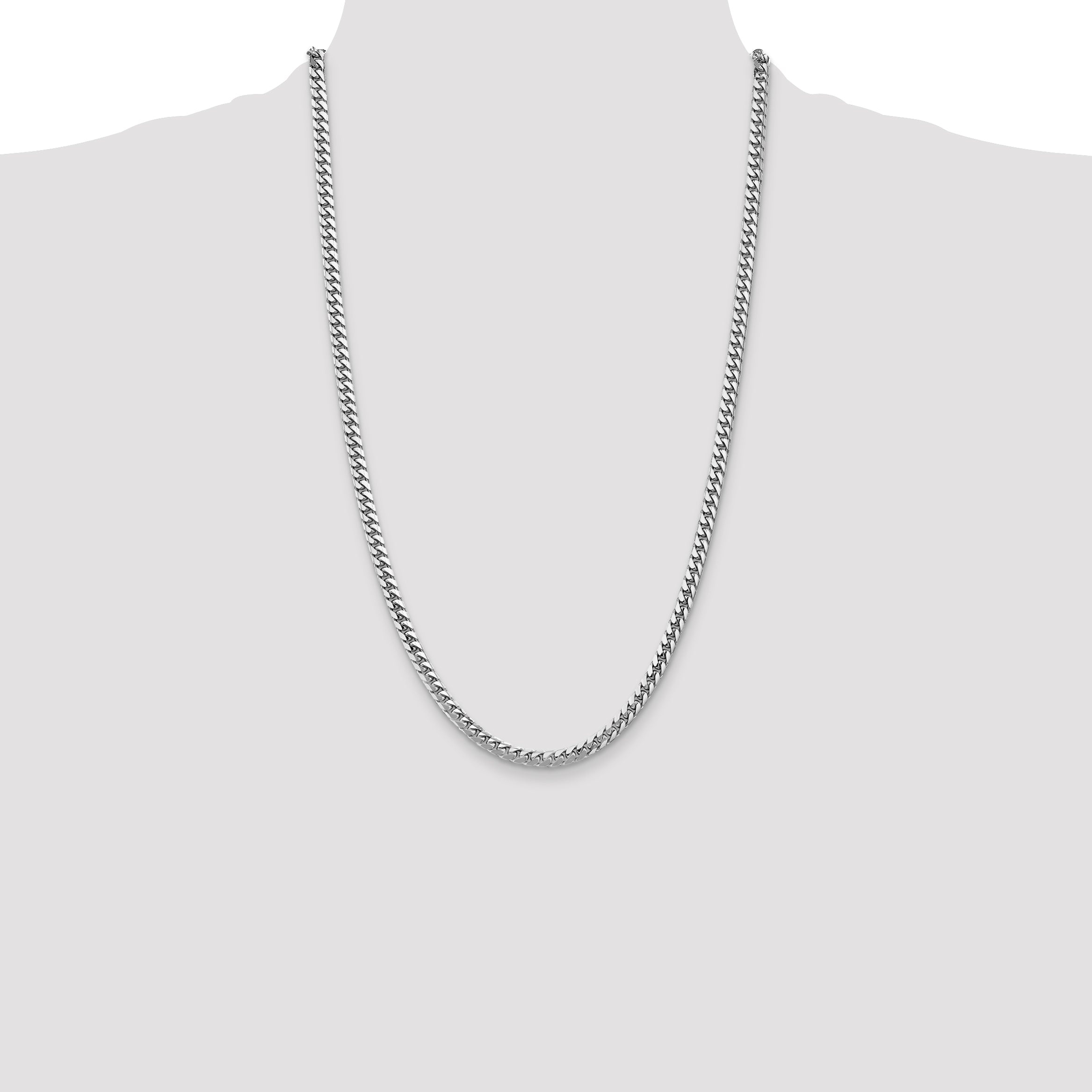 14K White Gold 26 inch 4.3mm Solid Miami Cuban Link with Lobster Clasp Chain