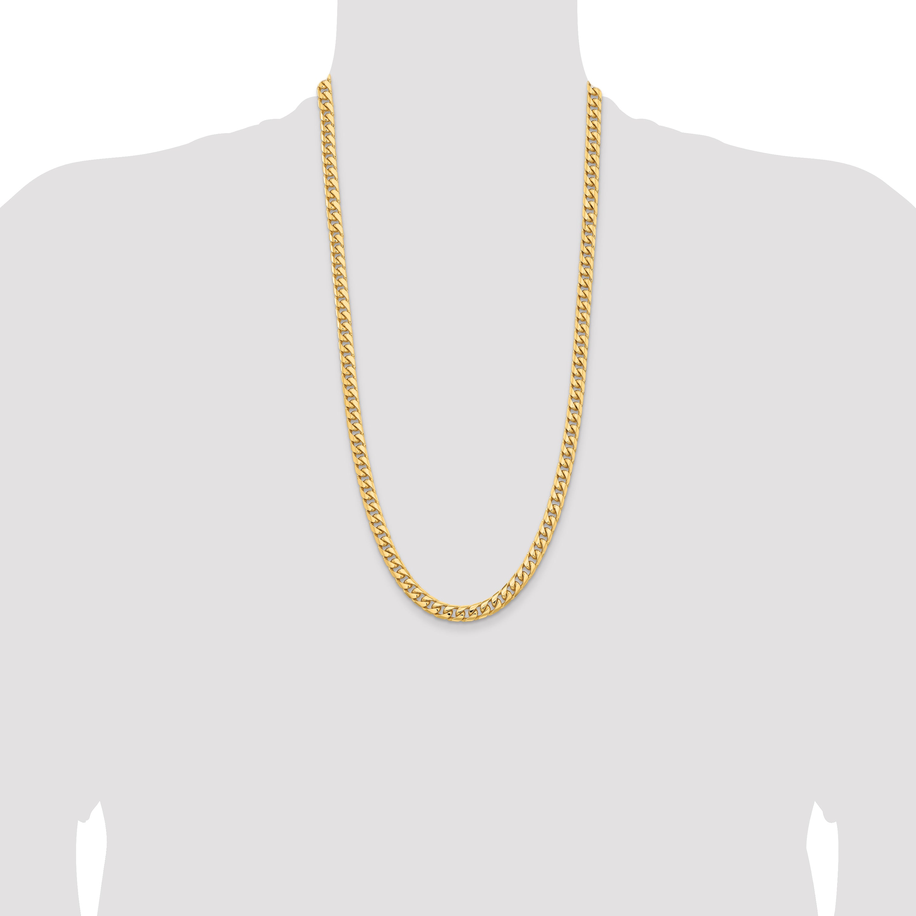 14K 28 inch 6.75mm Solid Miami Cuban Link with Lobster Clasp Chain