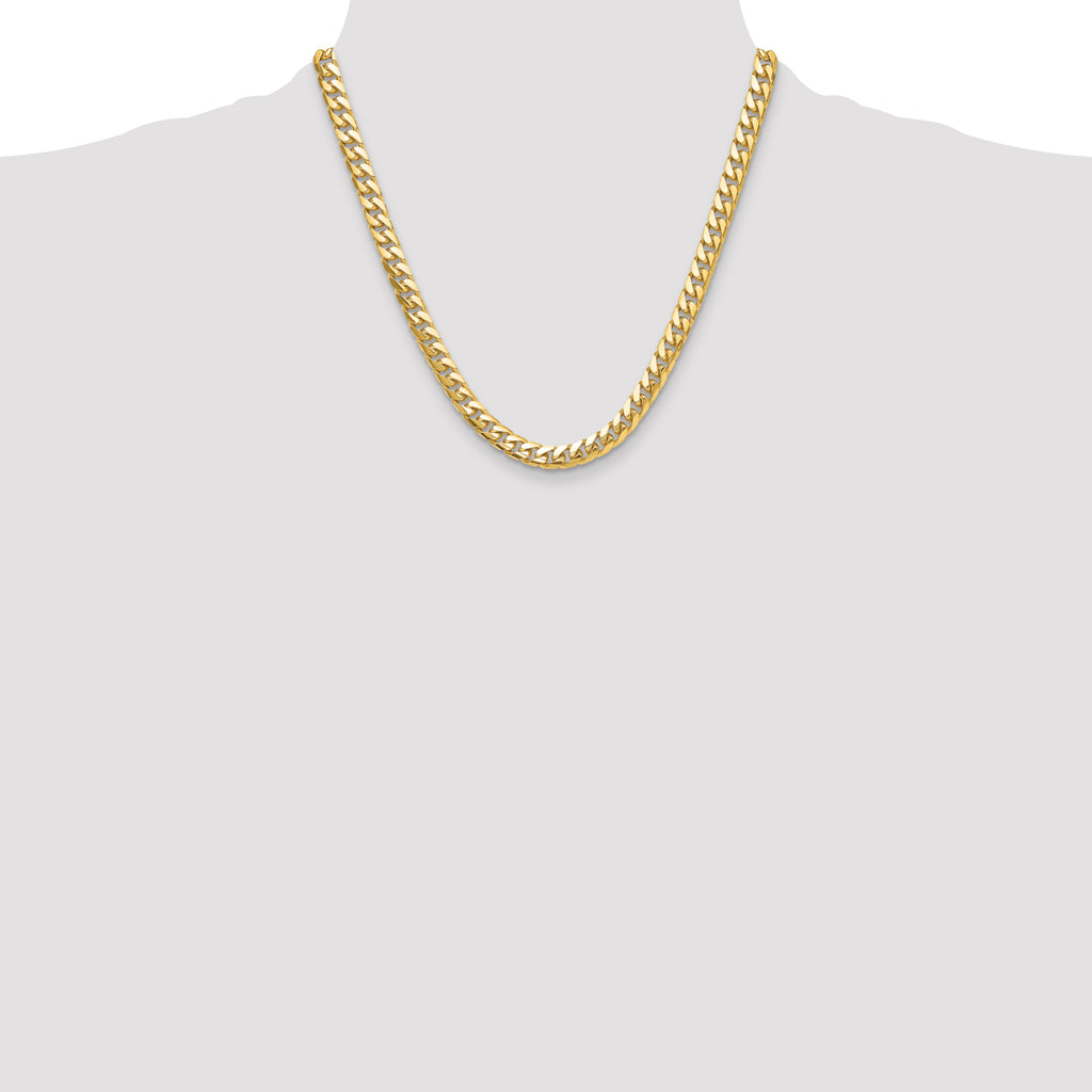 14K Yellow Gold Solid Cuban Chain Necklace 8mm