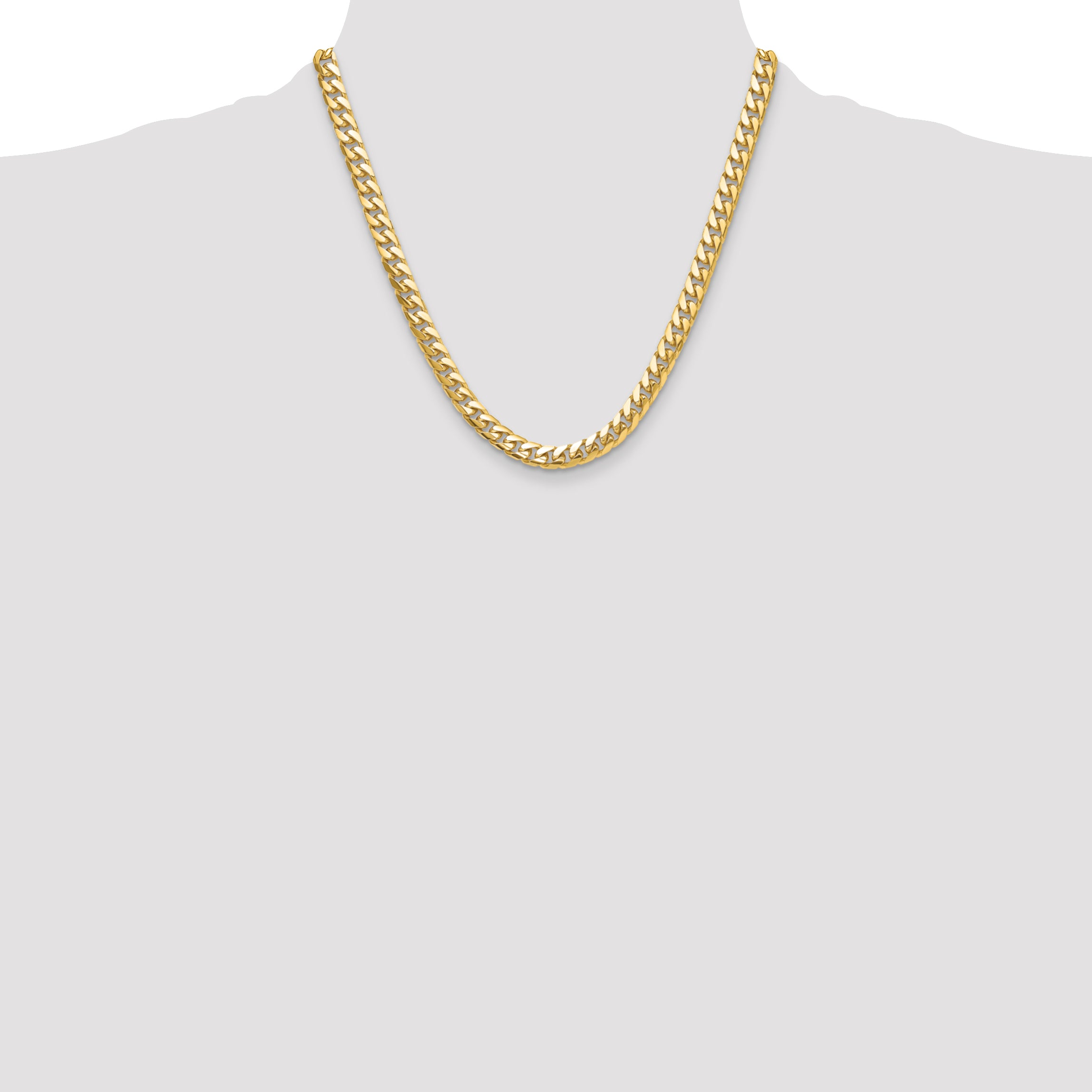 14K Yellow Gold Solid Cuban Chain Necklace 8mm