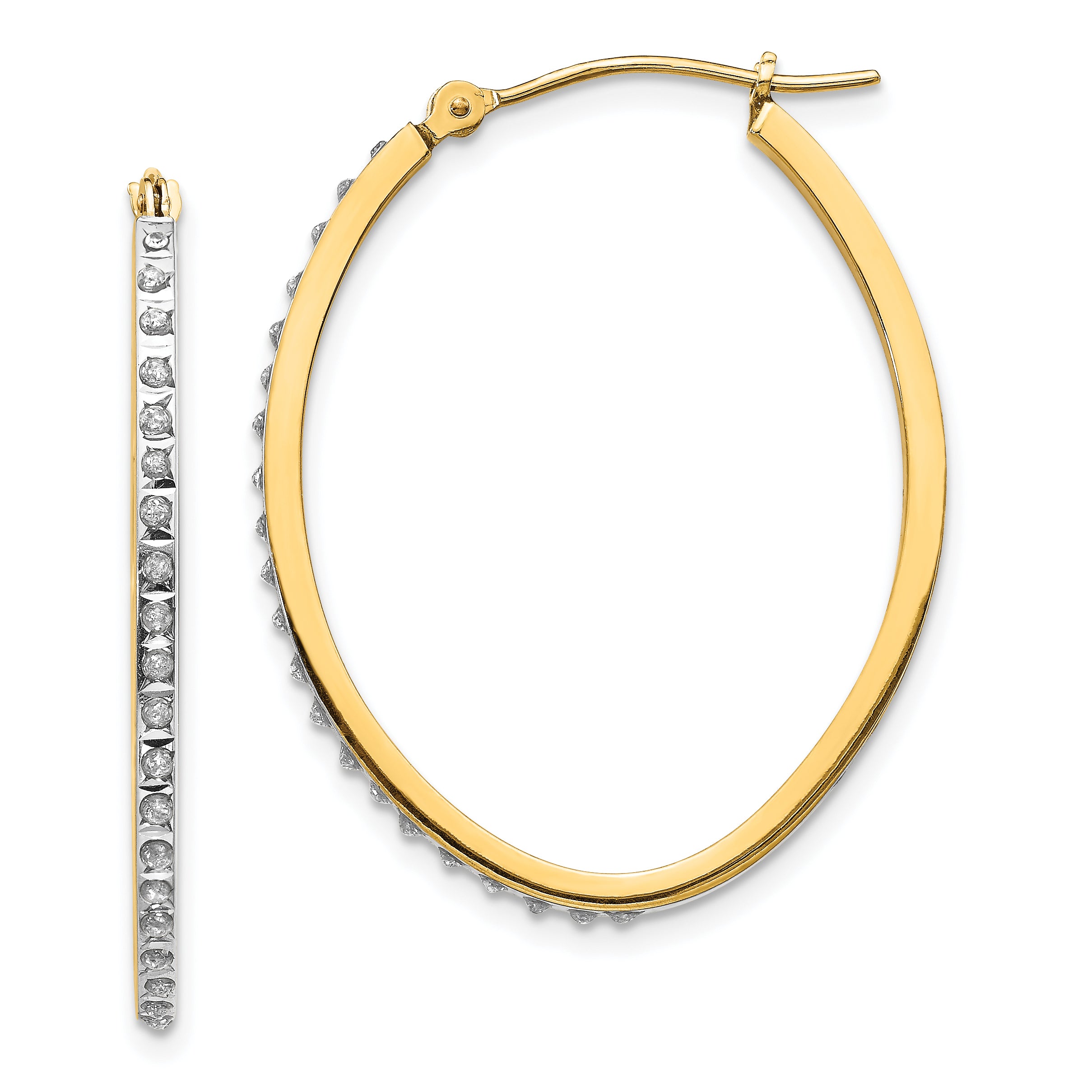 14k Diamond Fascination Oval Hinged Hoop Earrings Main image